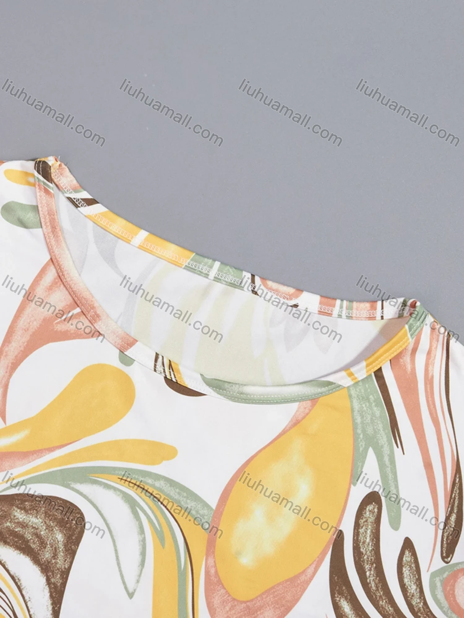 Wholesale Women's Comfy Milk Silk Abstract Print Short Sleeve Crew Neck Lounge Short Nightdress DM1308-07# - Liuhuamall