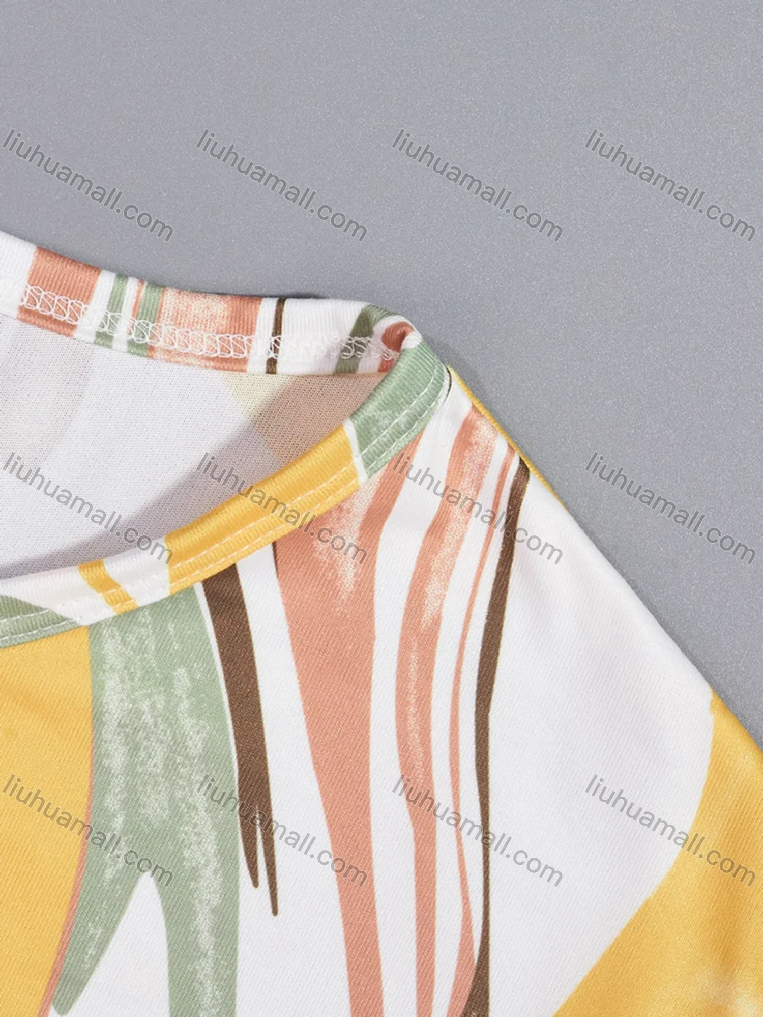 Wholesale Women's Comfy Milk Silk Abstract Print Short Sleeve Crew Neck Lounge Short Nightdress DM1308-07# - Liuhuamall