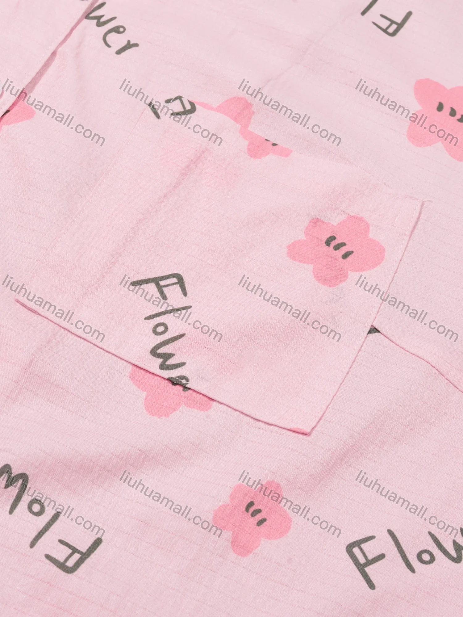 Wholesale Women's Lounge Lapel Floral Letter Print Button Down Pocket Ruffle Trim Short Sleeve Pajamas 2 Piece Set DM036-03# - Liuhuamall