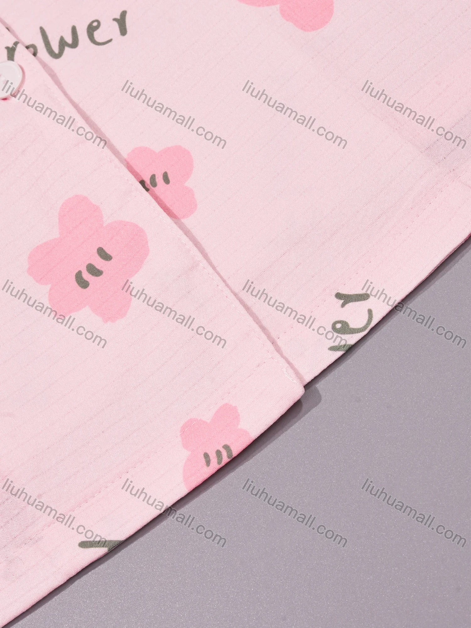 Wholesale Women's Lounge Lapel Floral Letter Print Button Down Pocket Ruffle Trim Short Sleeve Pajamas 2 Piece Set DM036-03# - Liuhuamall