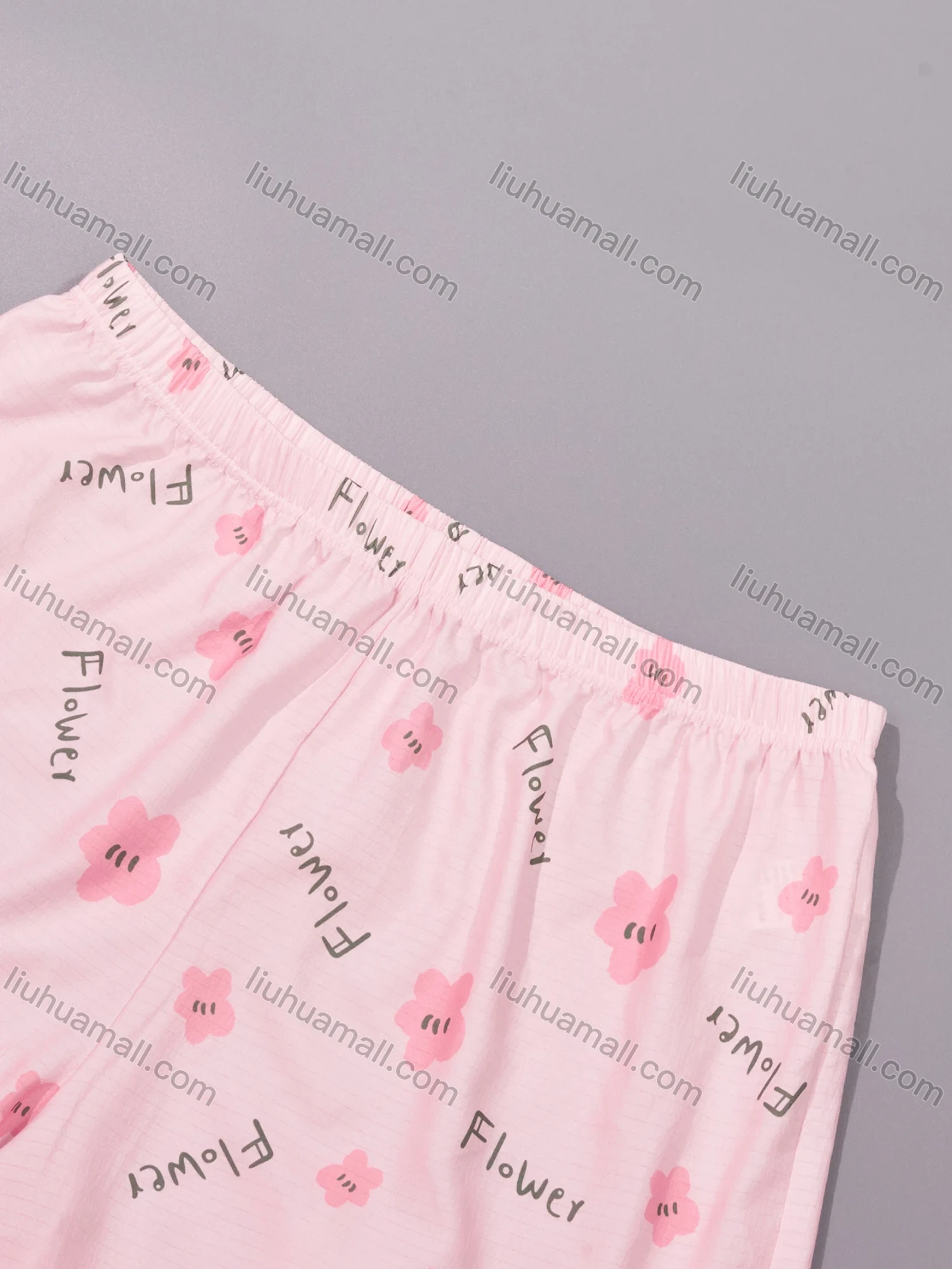 Wholesale Women's Lounge Lapel Floral Letter Print Button Down Pocket Ruffle Trim Short Sleeve Pajamas 2 Piece Set DM036-03# - Liuhuamall