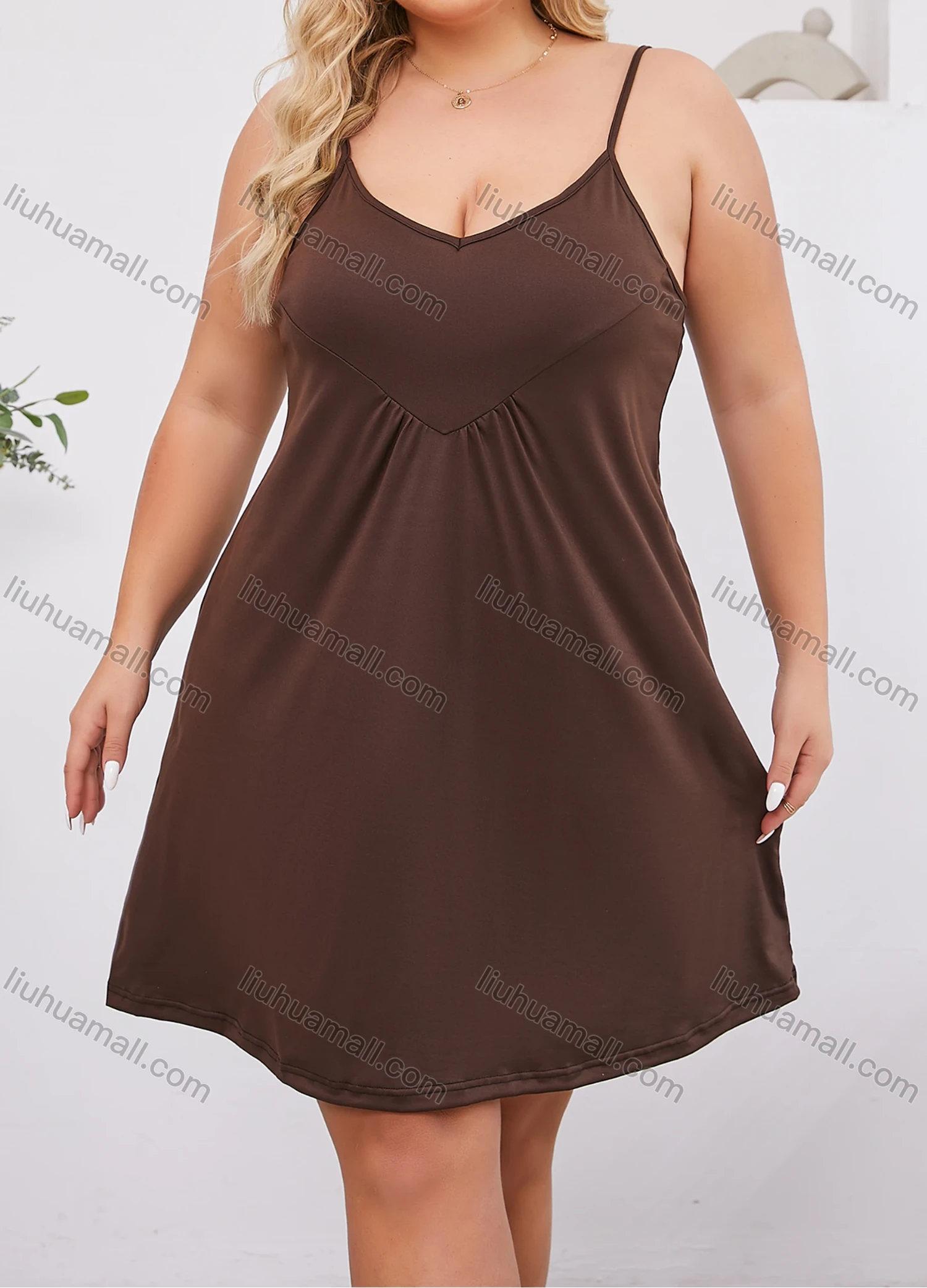 Wholesale Women's Milk Silk Plain Spaghetti Strap Ruched Cami Lounge Short Nightdress DM113# - Liuhuamall