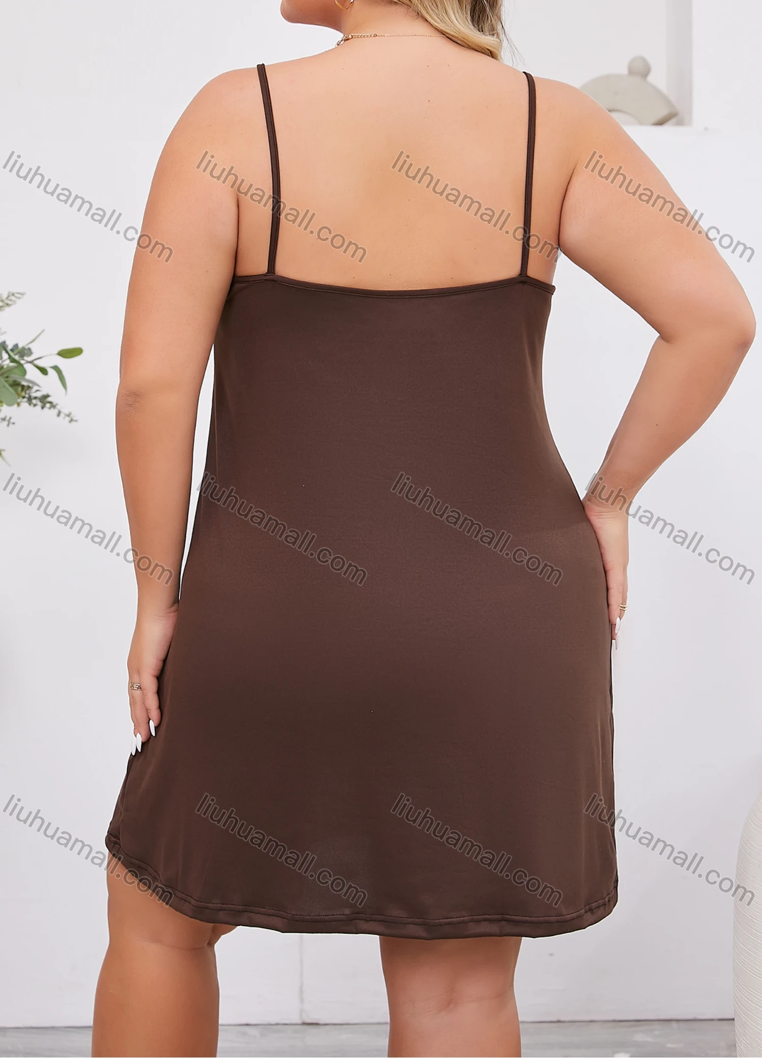 Wholesale Women's Milk Silk Plain Spaghetti Strap Ruched Cami Lounge Short Nightdress DM113# - Liuhuamall