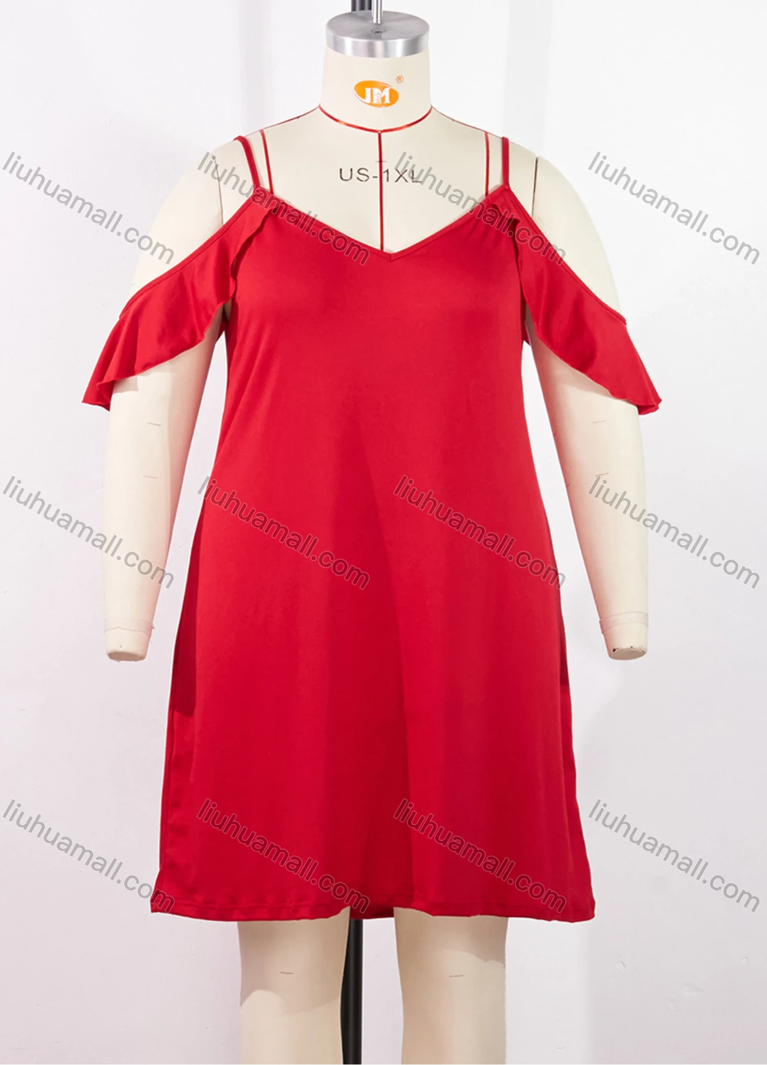 Wholesale Women's Milk Silk Plain Cold Shoulder Ruffle Trim Lounge Short Nightdress DM116# - Liuhuamall