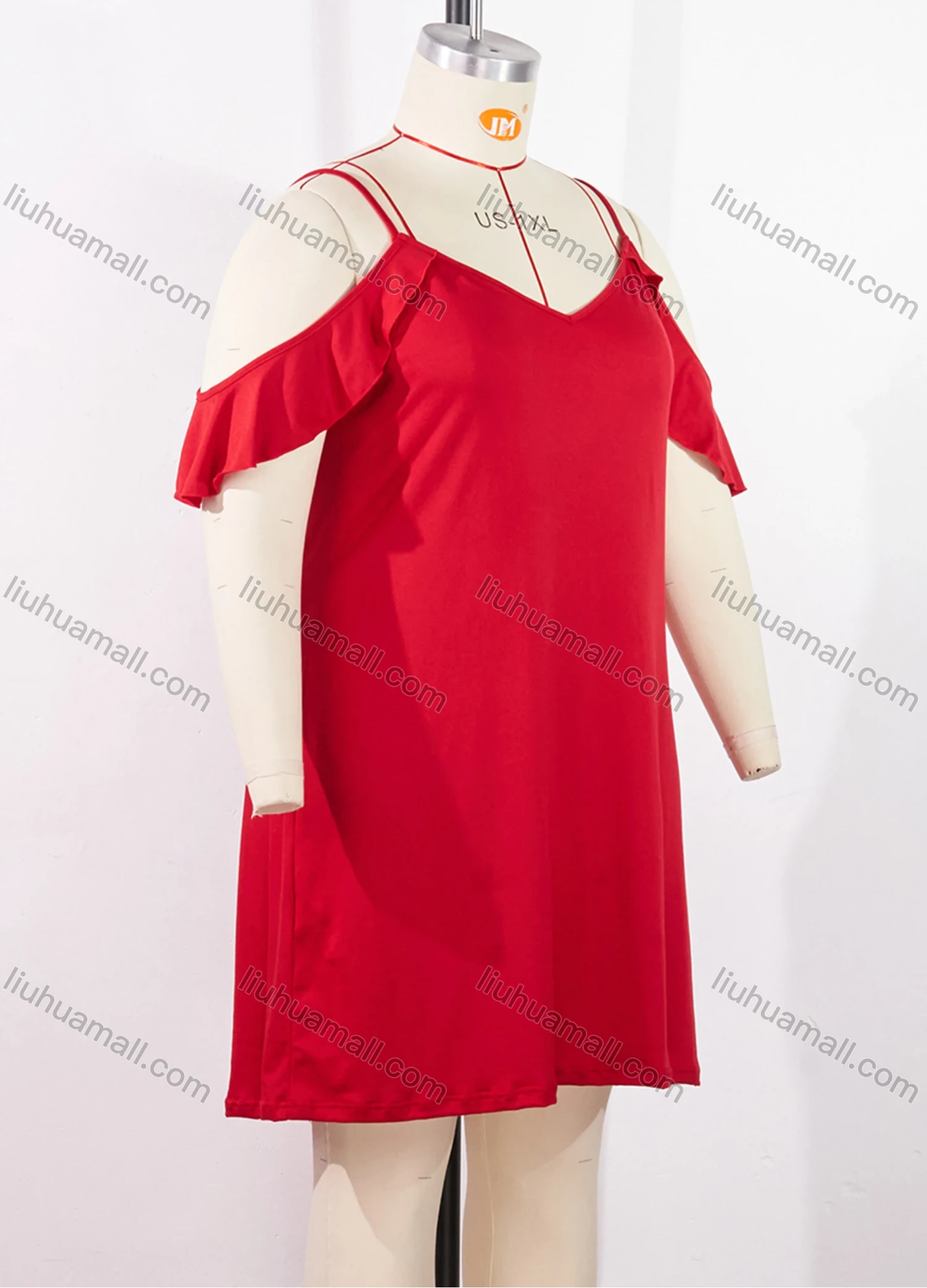 Wholesale Women's Milk Silk Plain Cold Shoulder Ruffle Trim Lounge Short Nightdress DM116# - Liuhuamall