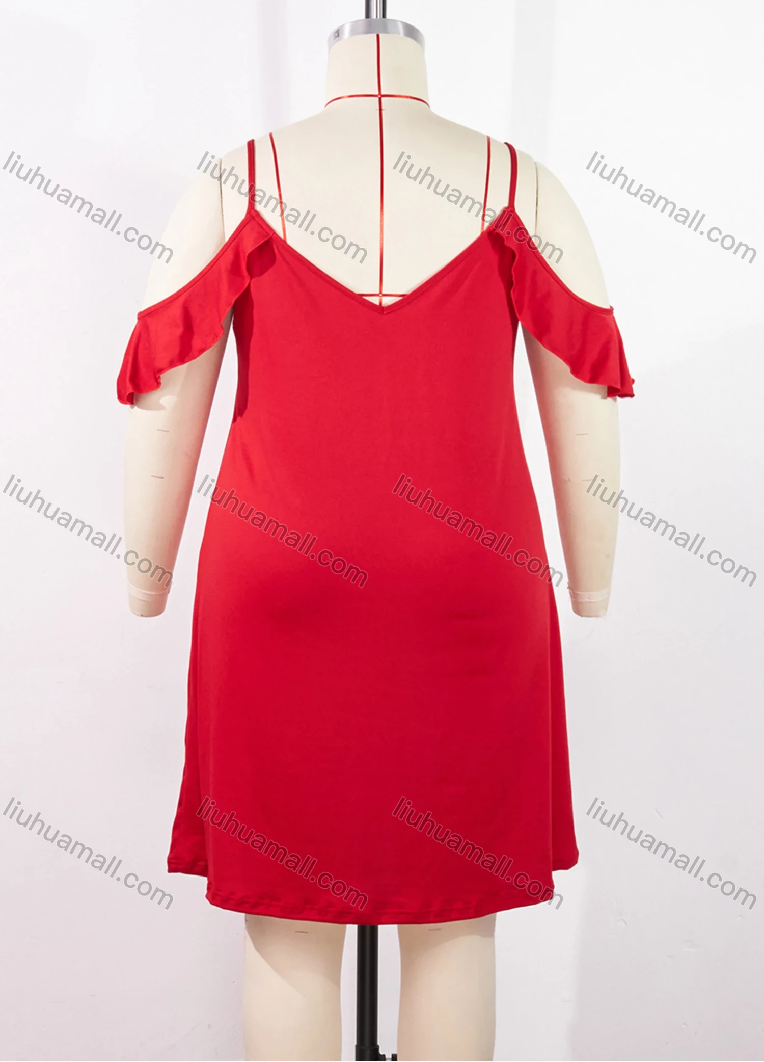 Wholesale Women's Milk Silk Plain Cold Shoulder Ruffle Trim Lounge Short Nightdress DM116# - Liuhuamall