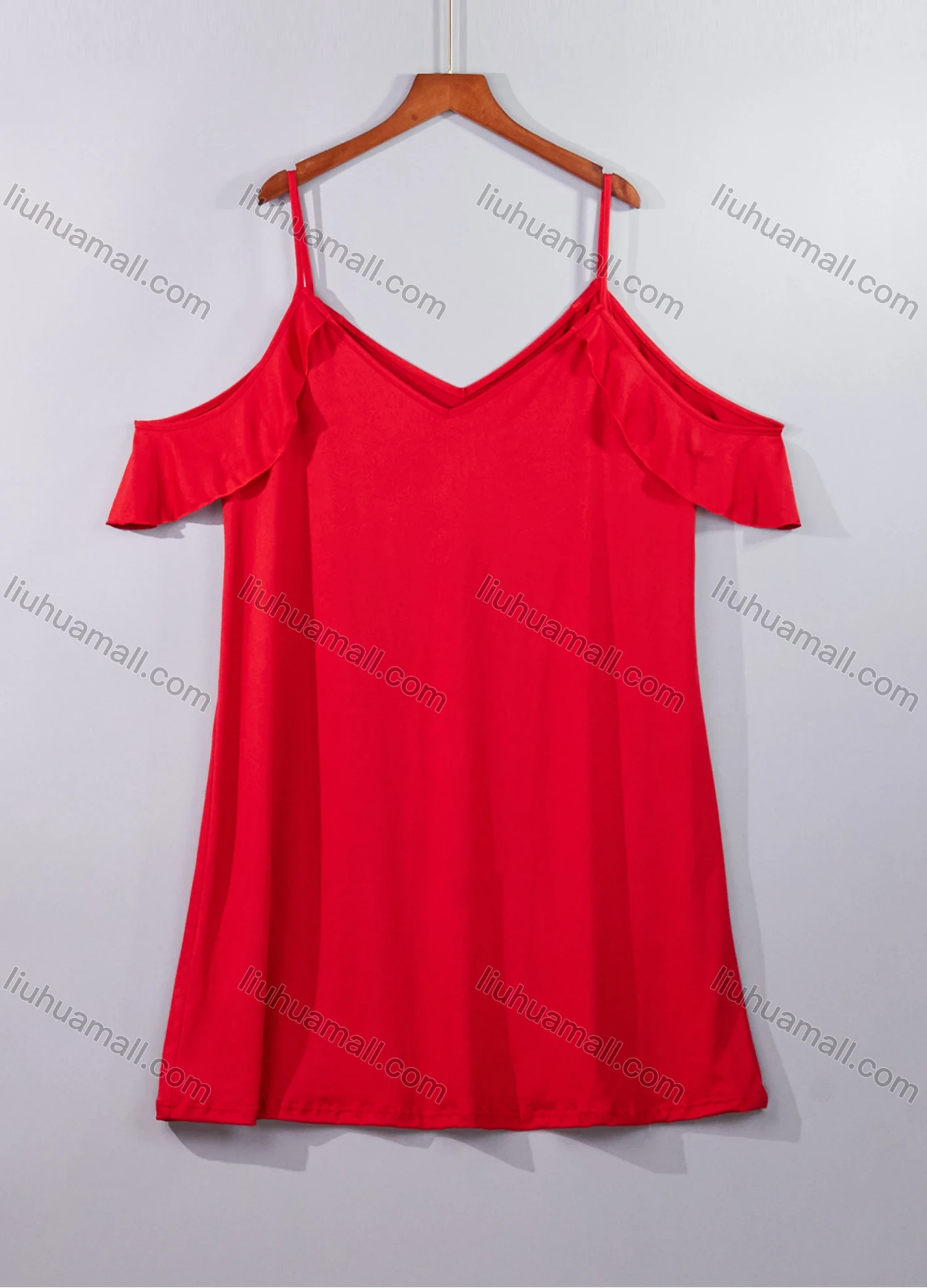 Wholesale Women's Milk Silk Plain Cold Shoulder Ruffle Trim Lounge Short Nightdress DM116# - Liuhuamall