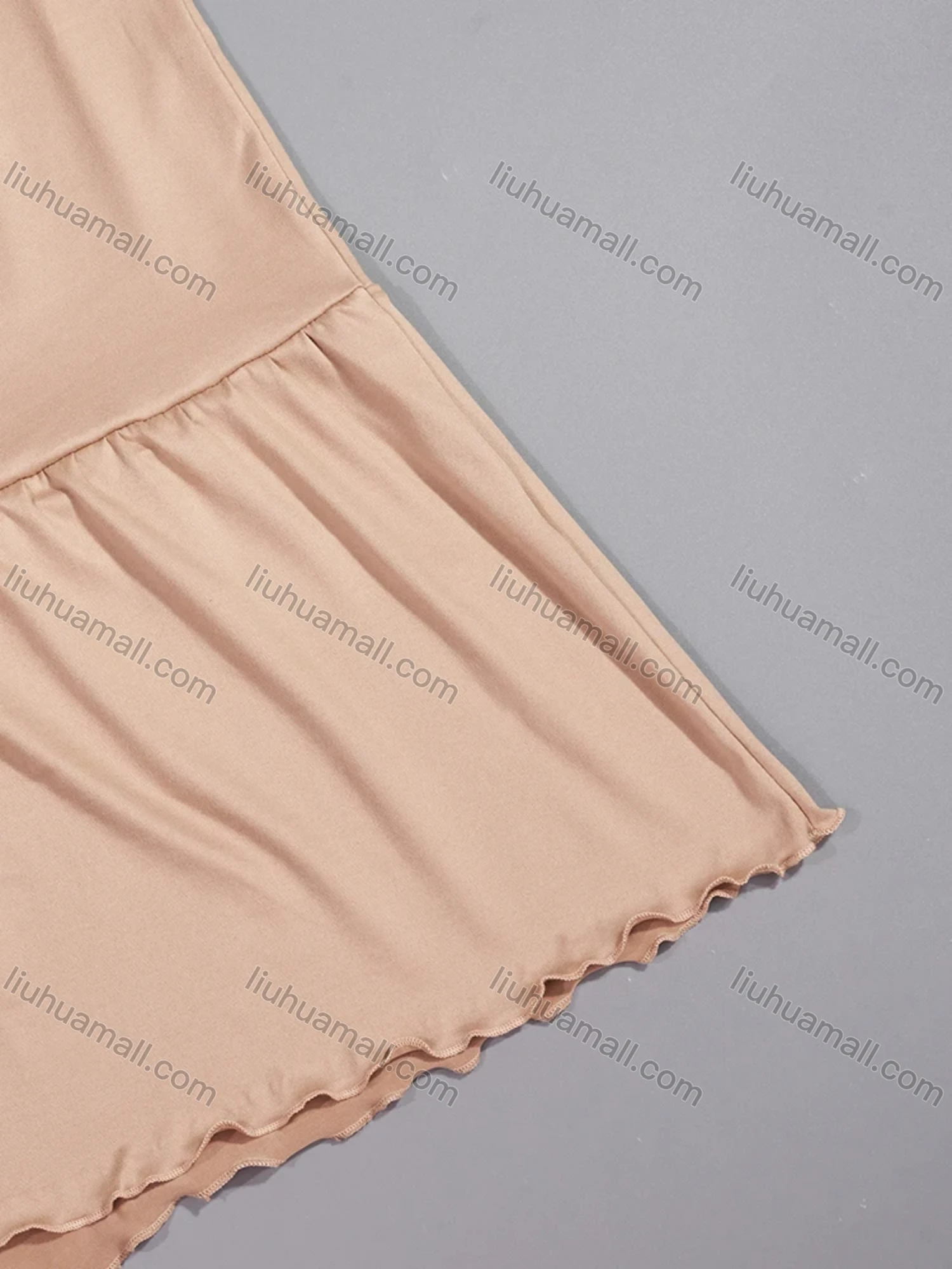 Wholesale Women's Lounge Milk Silk Plain V Neck Short Sleeve Ruched Lettuce Trim Ruffle Hem Short Nightdress DM1320# - Liuhuamall