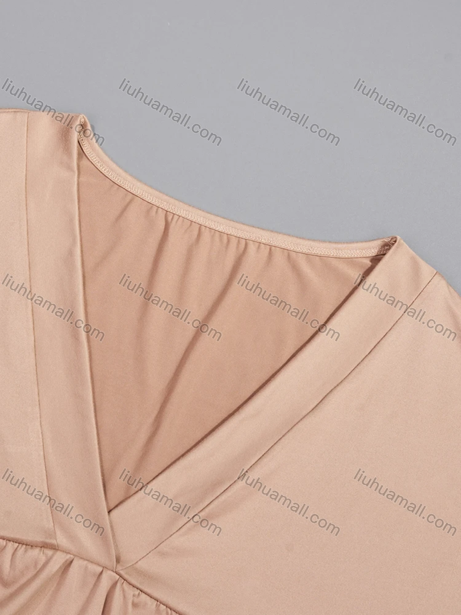 Wholesale Women's Lounge Milk Silk Plain V Neck Short Sleeve Ruched Lettuce Trim Ruffle Hem Short Nightdress DM1320# - Liuhuamall