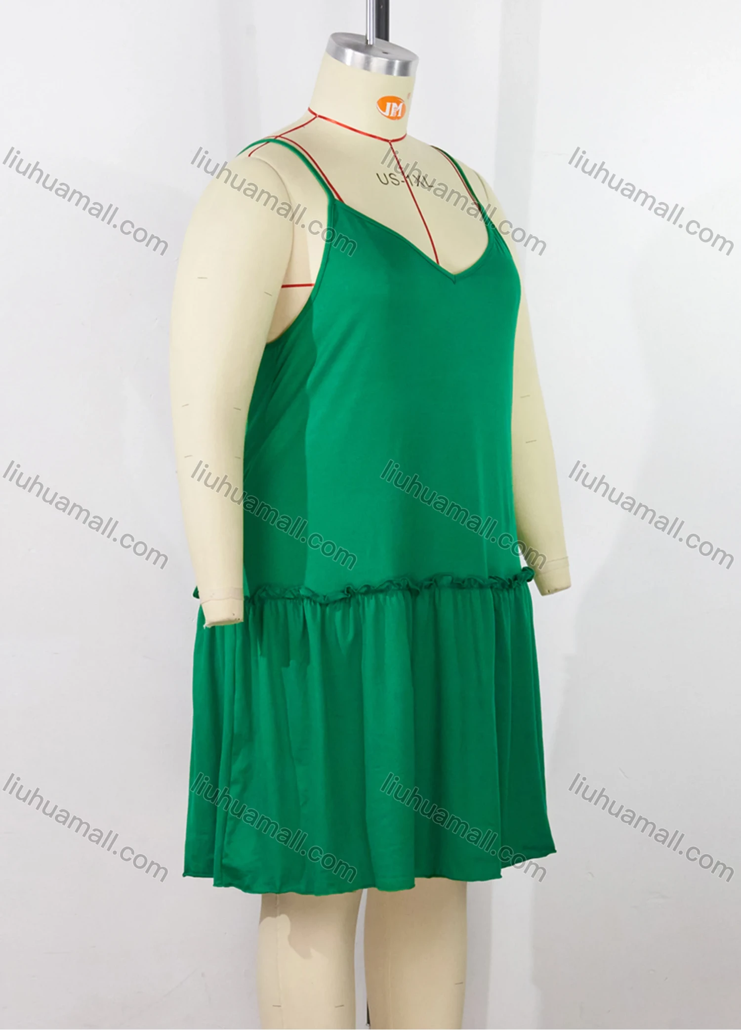 Wholesale Women's Milk Silk Plain Spaghetti Strap Ruched Ruffle Trim Hem Cami Lounge Nightdress DM114# - Liuhuamall