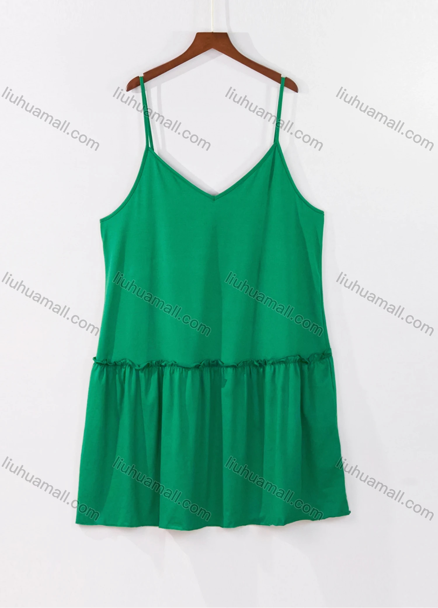 Wholesale Women's Milk Silk Plain Spaghetti Strap Ruched Ruffle Trim Hem Cami Lounge Nightdress DM114# - Liuhuamall