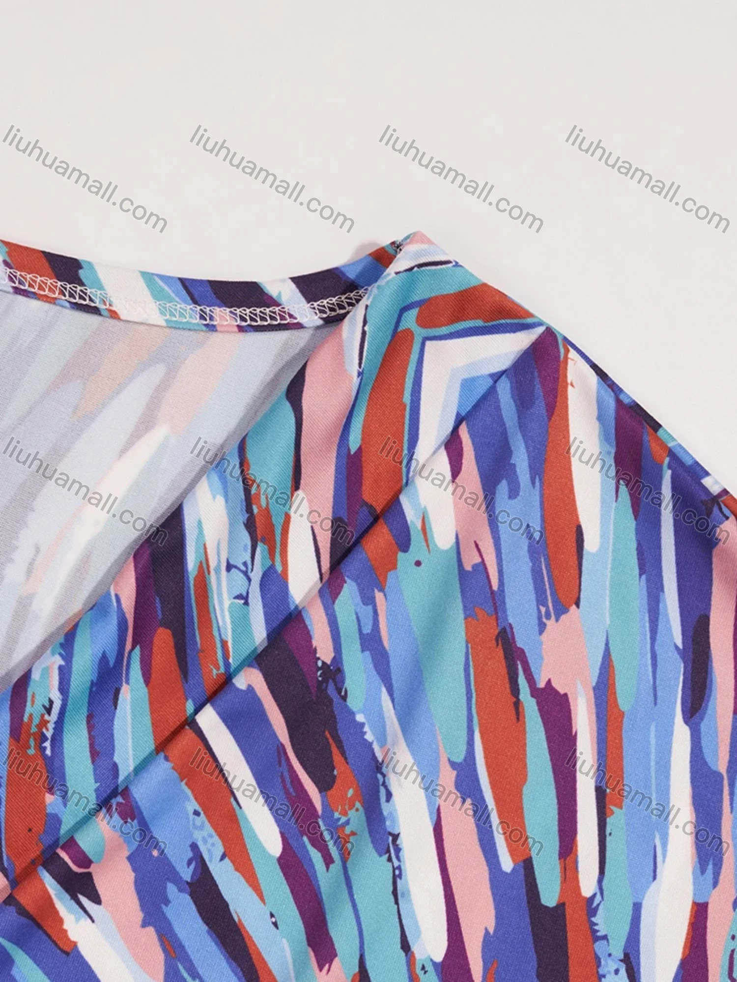 Wholesale Women's Lounge Milk Silk Space Dye V Neck Short Sleeve Ruched Lettuce Trim Short Nightdress DM1320-01# - Liuhuamall