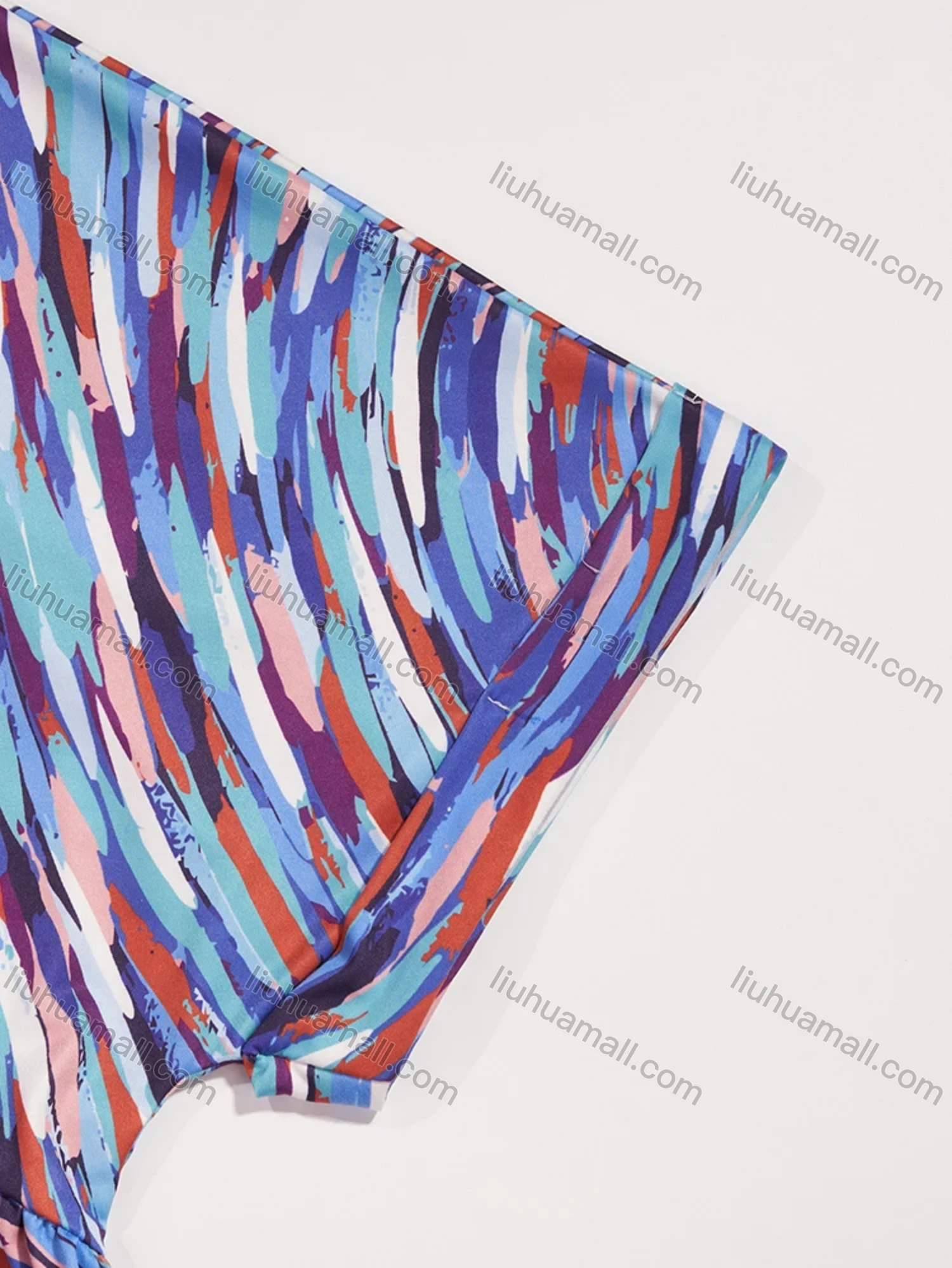 Wholesale Women's Lounge Milk Silk Space Dye V Neck Short Sleeve Ruched Lettuce Trim Short Nightdress DM1320-01# - Liuhuamall