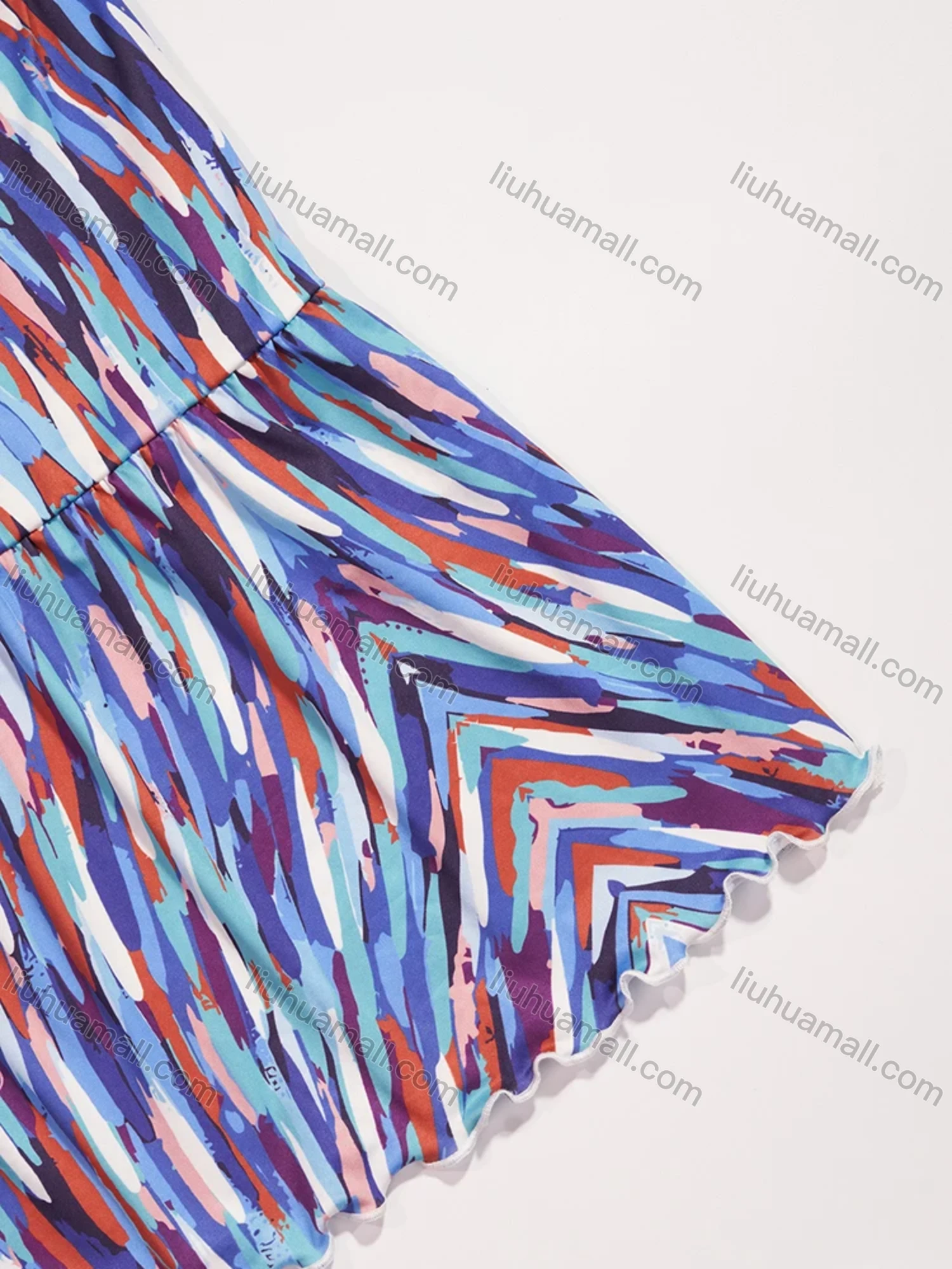 Wholesale Women's Lounge Milk Silk Space Dye V Neck Short Sleeve Ruched Lettuce Trim Short Nightdress DM1320-01# - Liuhuamall