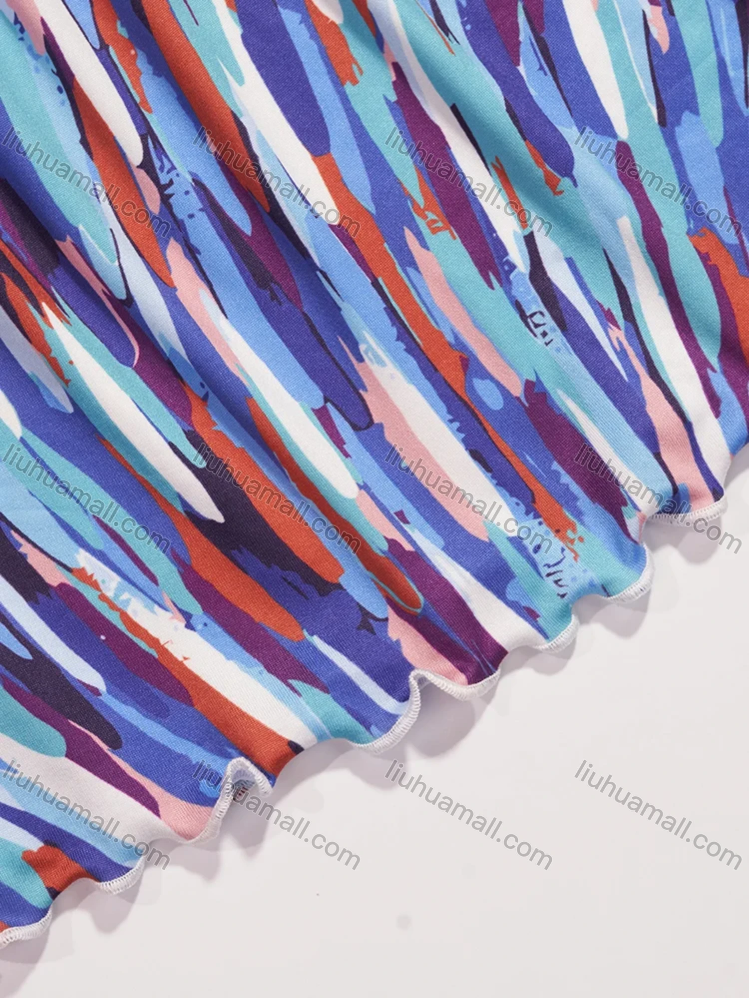 Wholesale Women's Lounge Milk Silk Space Dye V Neck Short Sleeve Ruched Lettuce Trim Short Nightdress DM1320-01# - Liuhuamall