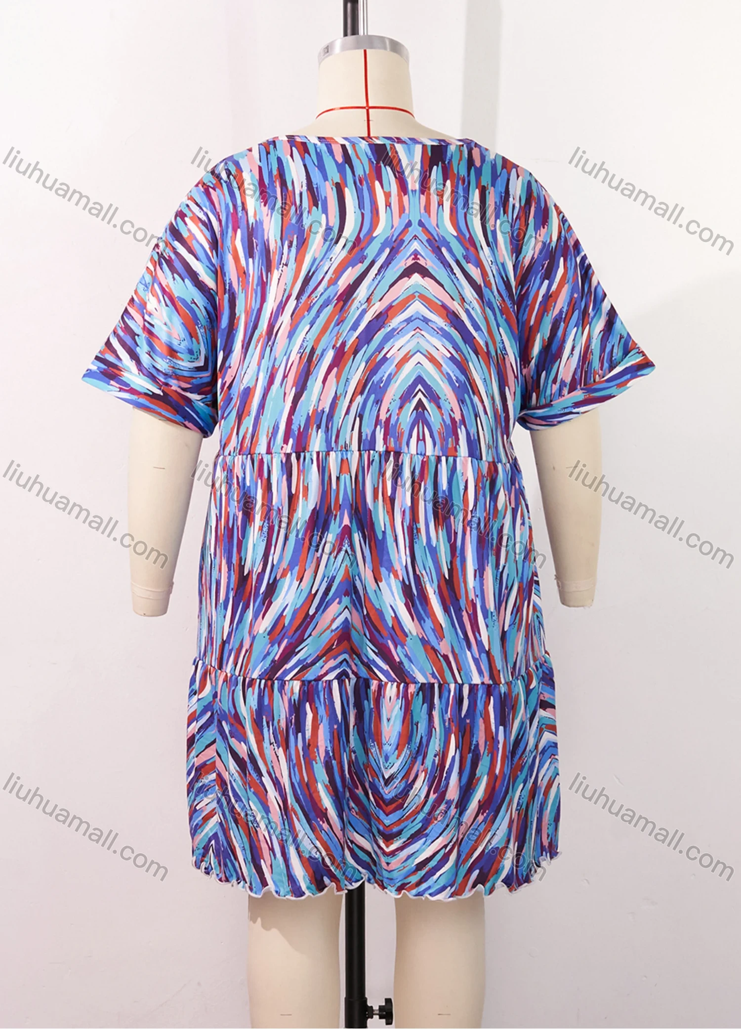 Wholesale Women's Lounge Milk Silk Space Dye V Neck Short Sleeve Ruched Lettuce Trim Short Nightdress DM1320-01# - Liuhuamall