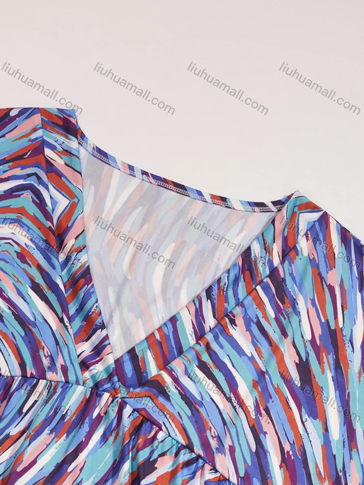 Wholesale Women's Lounge Milk Silk Space Dye V Neck Short Sleeve Ruched Lettuce Trim Short Nightdress DM1320-01# - Liuhuamall