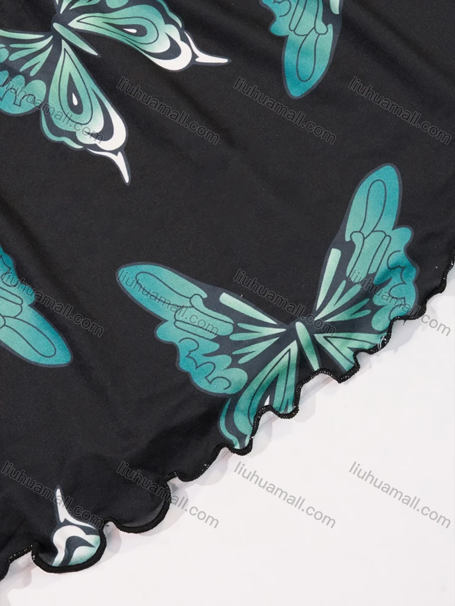 Wholesale Women's Lounge Milk Silk Butterfly V Neck Short Sleeve Ruched Lettuce Trim Ruffle Hem Short Nightdress DM1320-02# - Liuhuamall