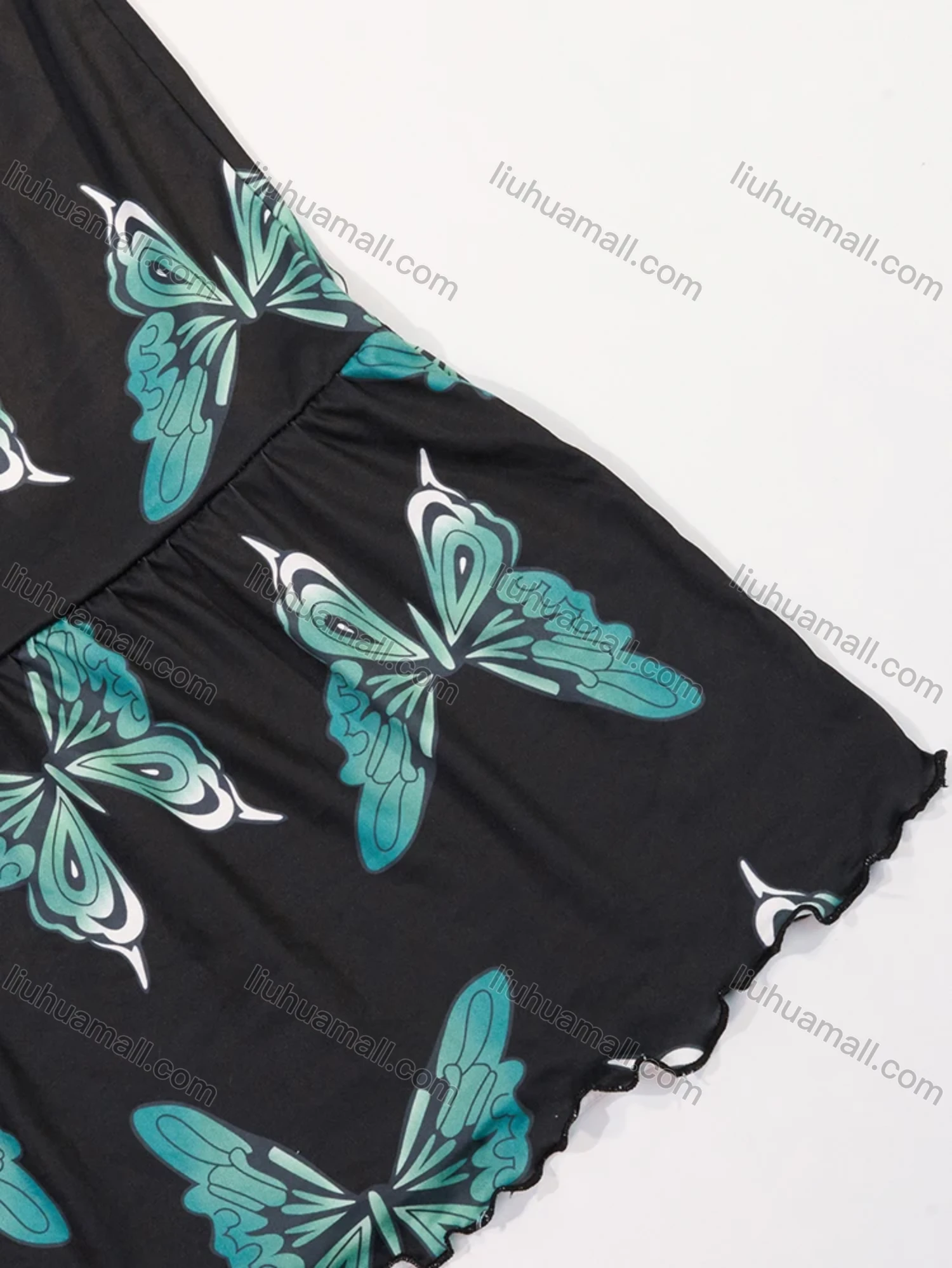 Wholesale Women's Lounge Milk Silk Butterfly V Neck Short Sleeve Ruched Lettuce Trim Ruffle Hem Short Nightdress DM1320-02# - Liuhuamall