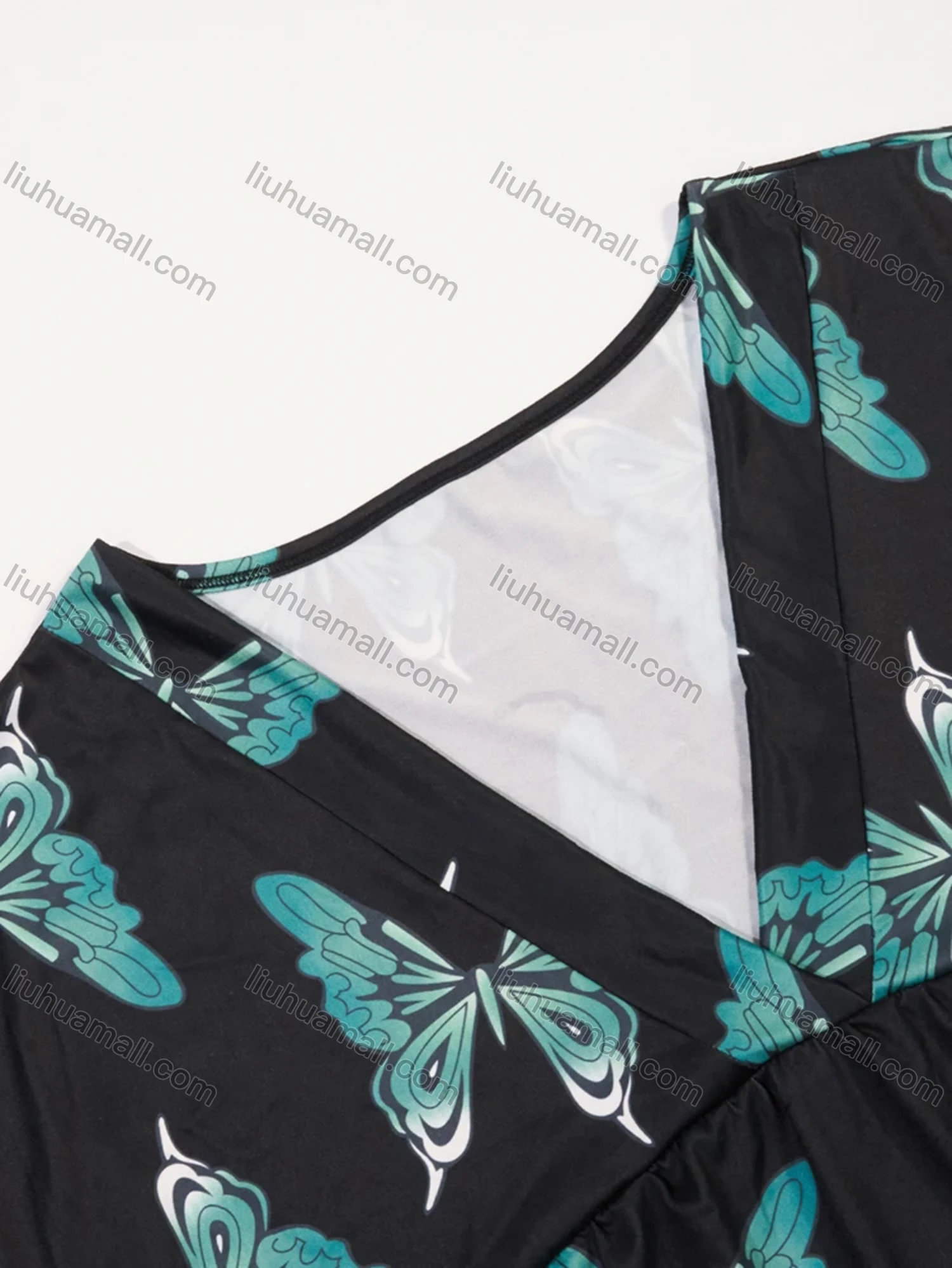 Wholesale Women's Lounge Milk Silk Butterfly V Neck Short Sleeve Ruched Lettuce Trim Ruffle Hem Short Nightdress DM1320-02# - Liuhuamall