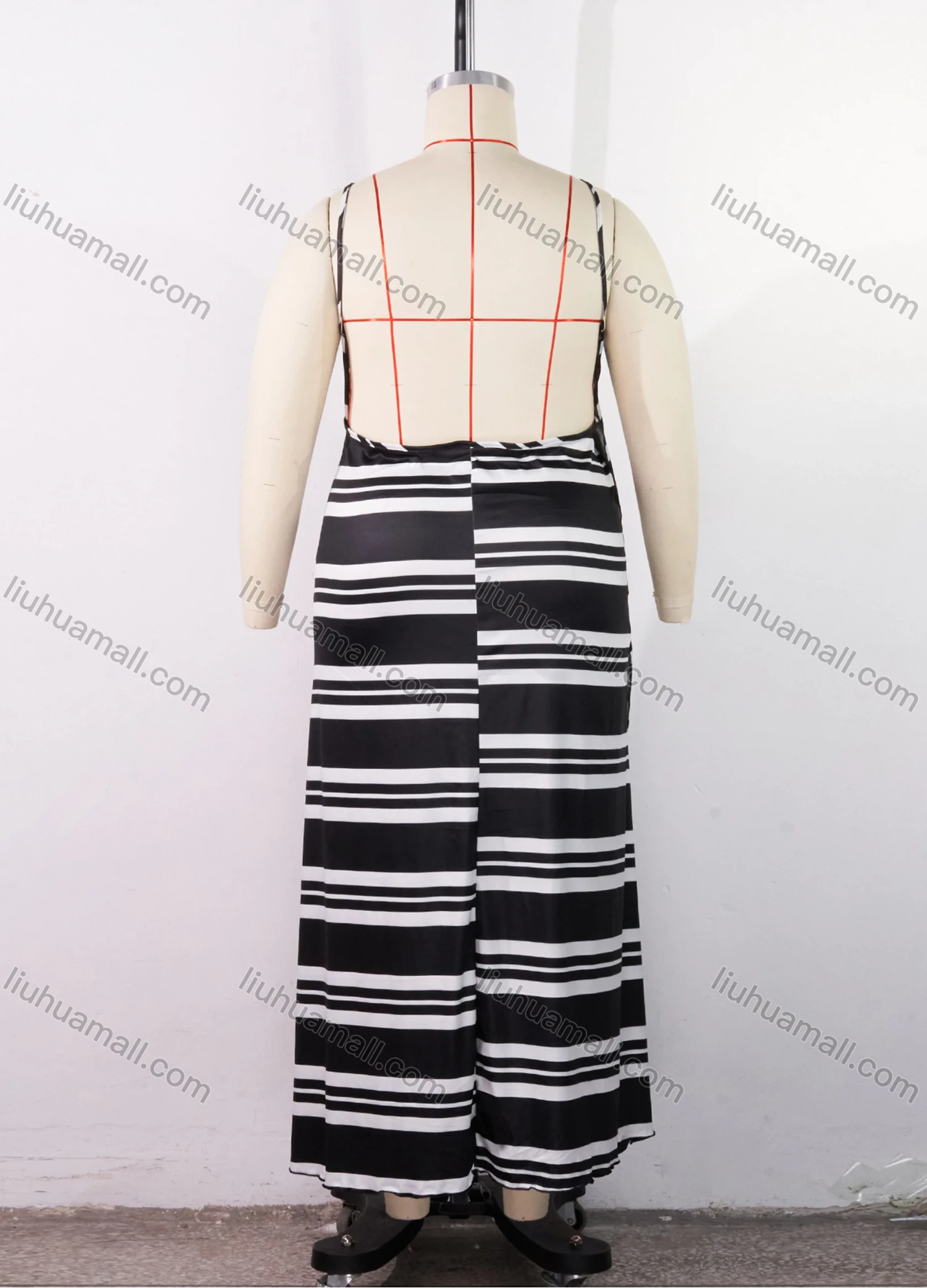 Wholesale Women's Lounge Milk Silk Striped Wrap Open Back Cami Maxi Nightdress DM1112-02# - Liuhuamall
