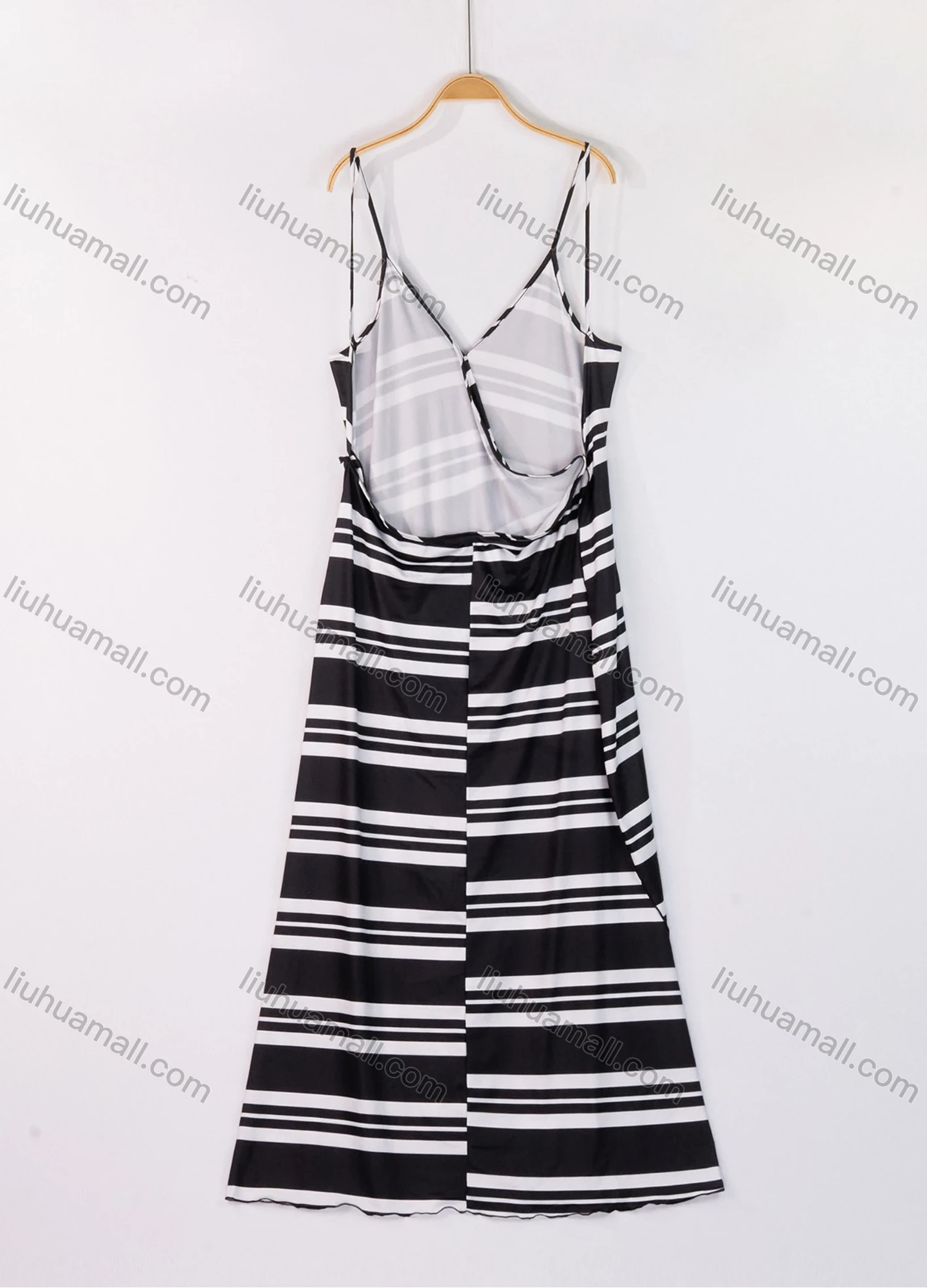 Wholesale Women's Lounge Milk Silk Striped Wrap Open Back Cami Maxi Nightdress DM1112-02# - Liuhuamall