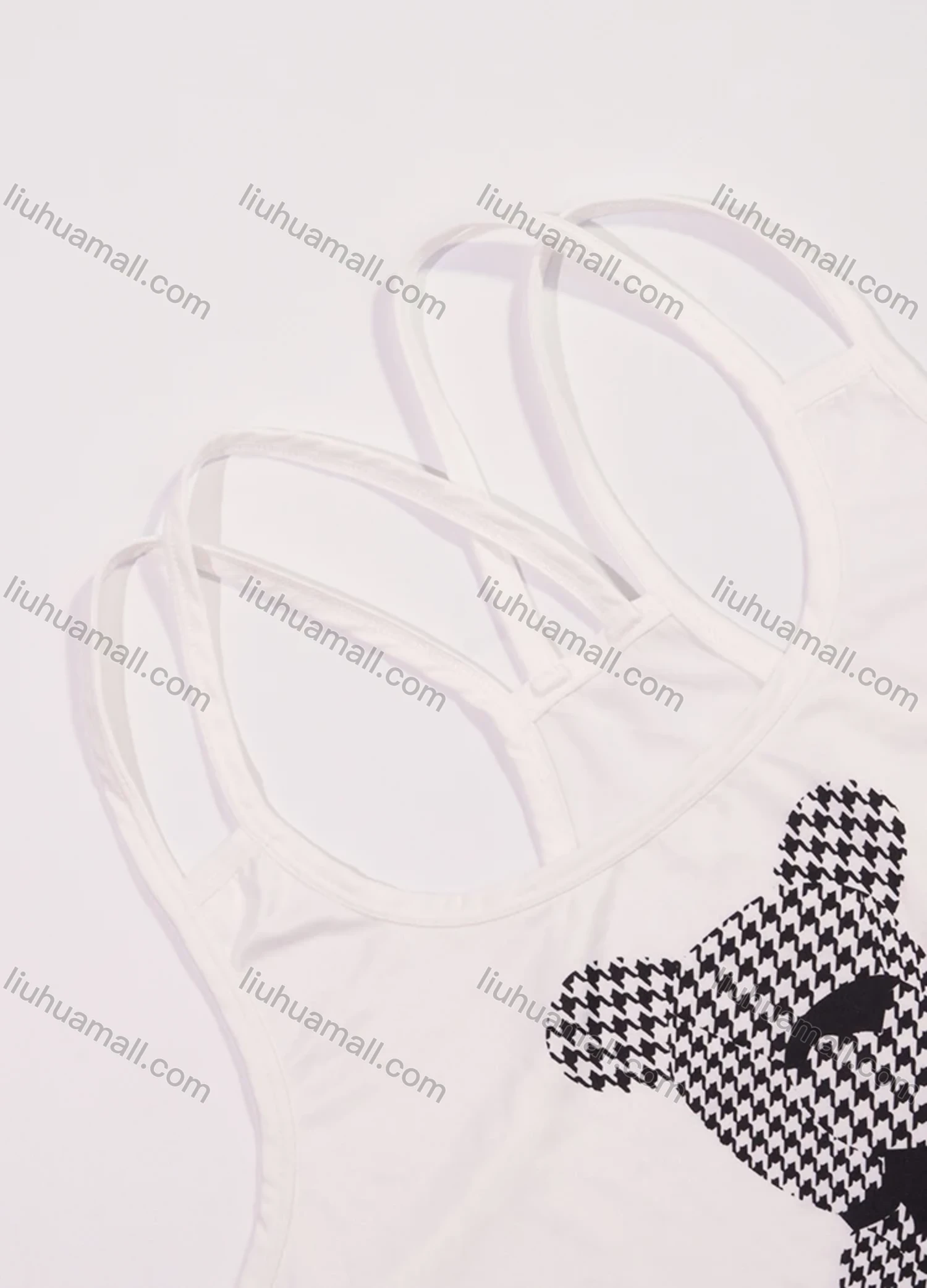 Wholesale Women's Lounge Milk Silk Houndstooth Bear Letter Print Cami Top & Shorts Pajamas Sets DM2207-07# - Liuhuamall