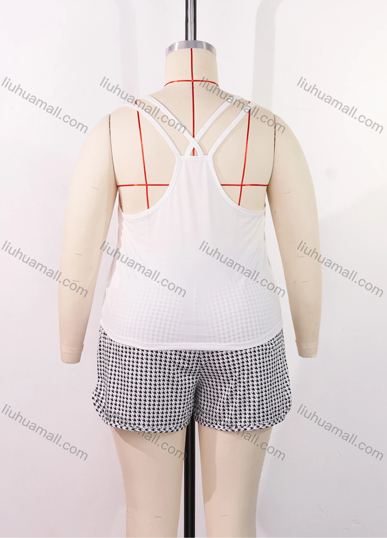 Wholesale Women's Lounge Milk Silk Houndstooth Bear Letter Print Cami Top & Shorts Pajamas Sets DM2207-07# - Liuhuamall