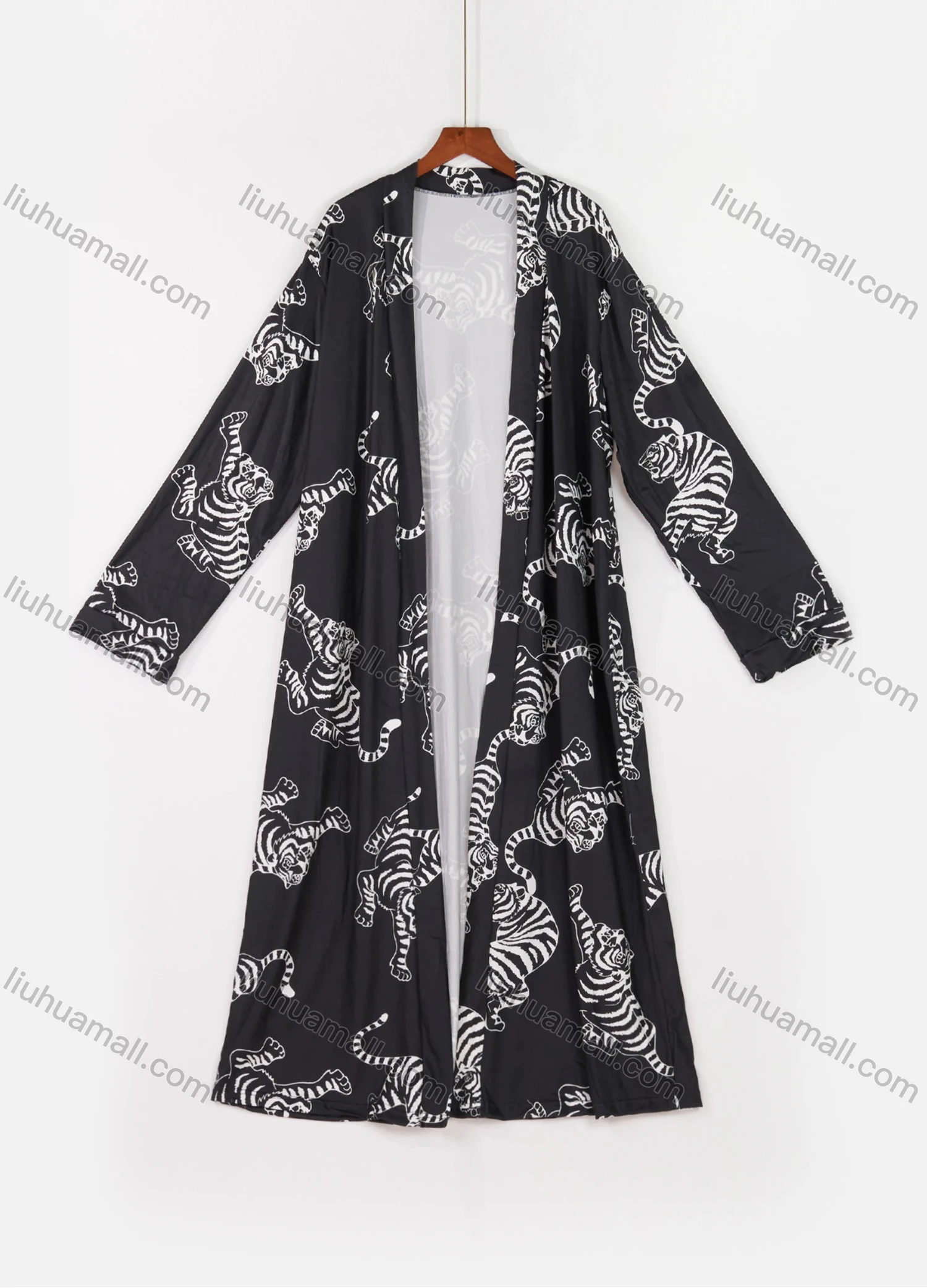 Wholesale Women's Lounge Milk Silk Tiger Print Ruched Cami Top & Pant & Long Sleeve Cardigan 3 Piece Sets With Belt DM31004-01# - Liuhuamall