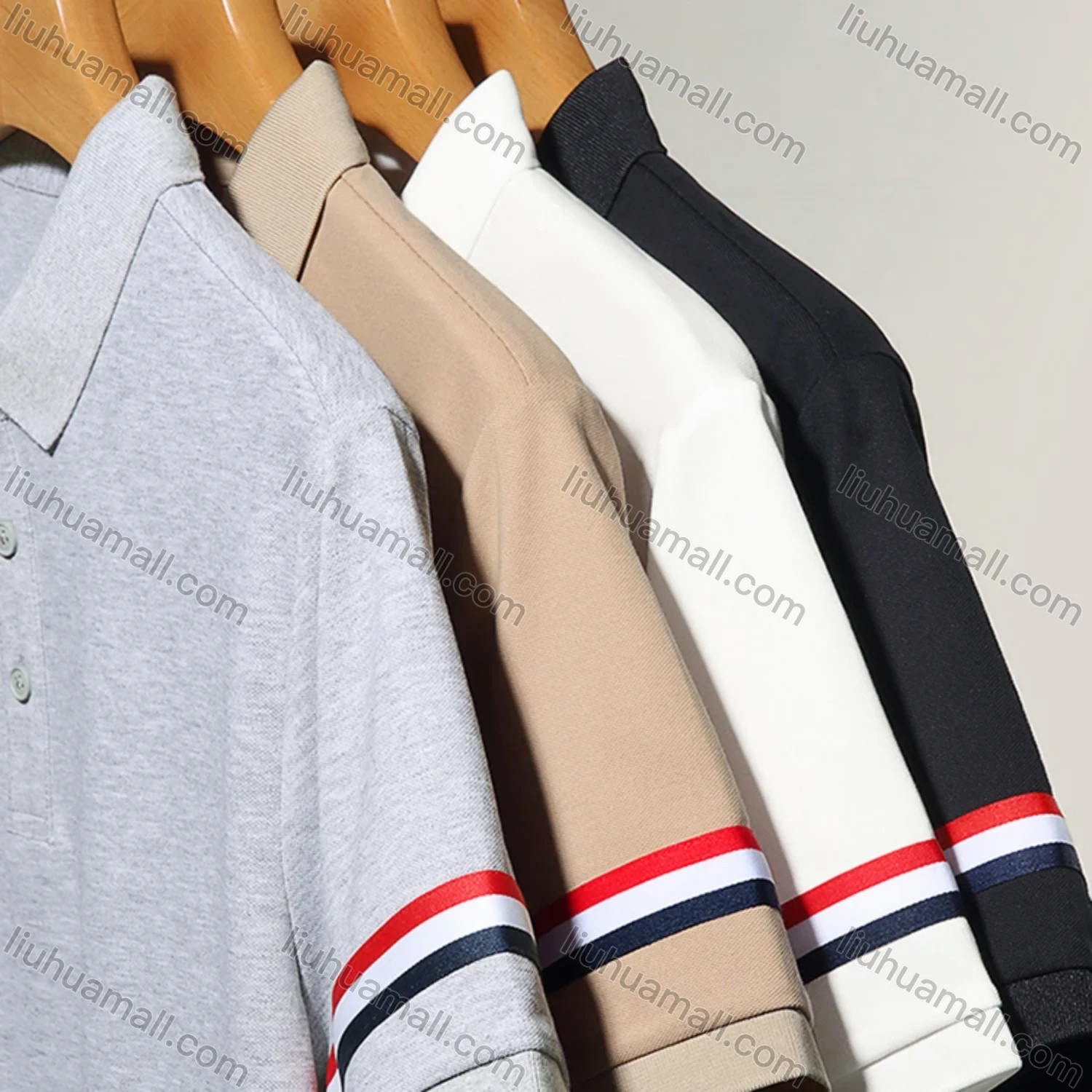 Wholesale Men's Casual Plain Short Sleeve Striped Trim Breathable Polo Shirt C00237# - Liuhuamall