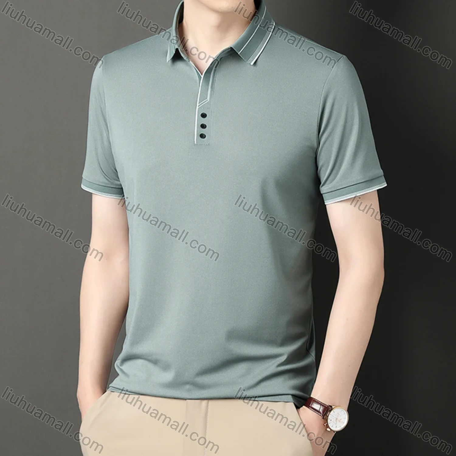 Wholesale Men's Casual Plain Striped Trim Short Sleeve Polo Shirt 9912# - Liuhuamall