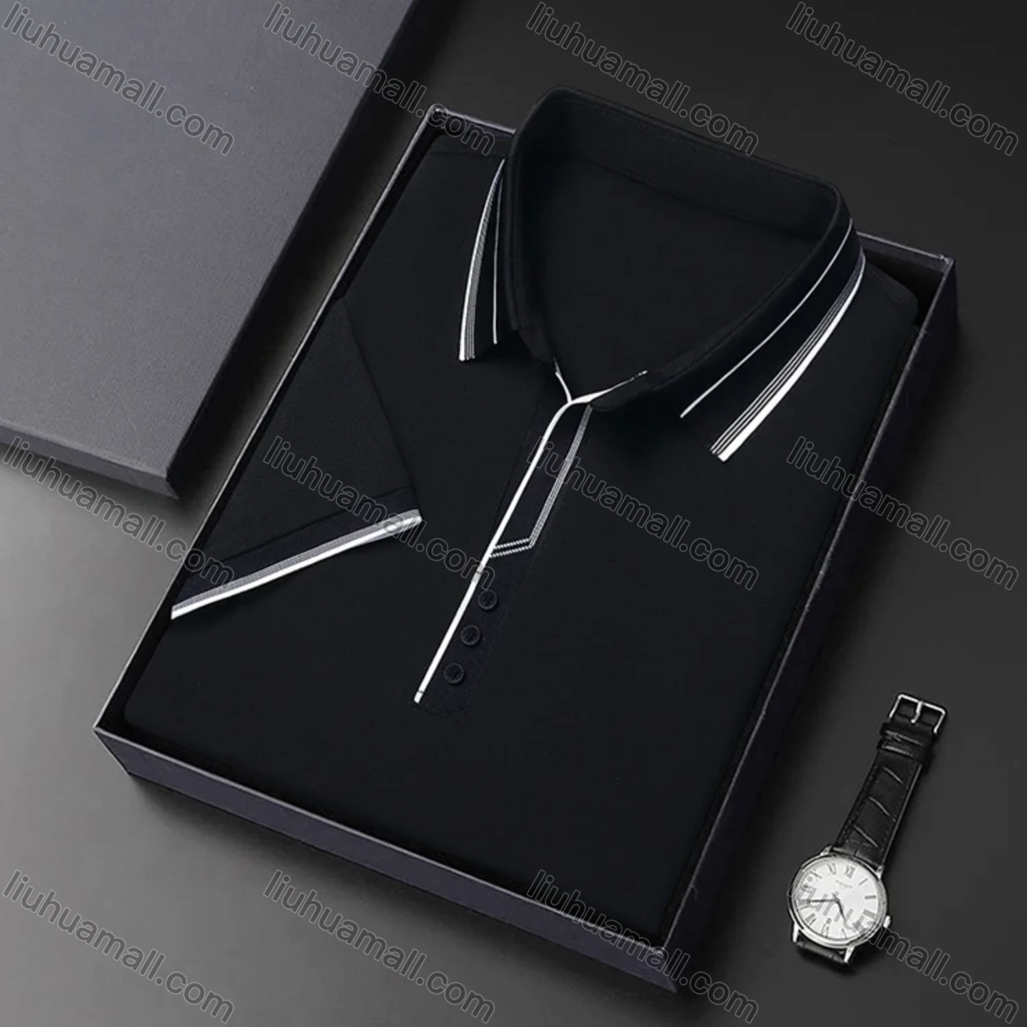 Wholesale Men's Casual Plain Striped Trim Short Sleeve Polo Shirt 9912# - Liuhuamall