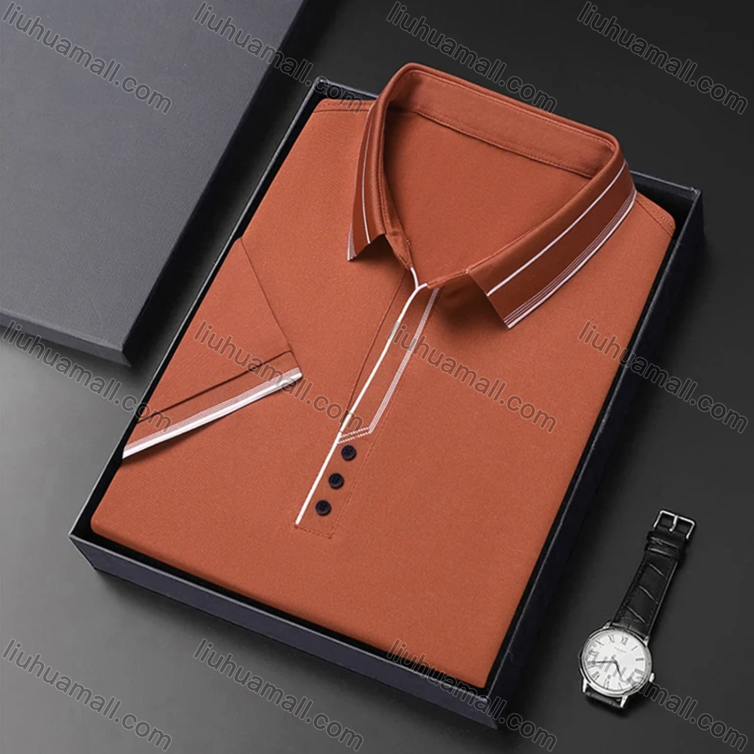 Wholesale Men's Casual Plain Striped Trim Short Sleeve Polo Shirt 9912# - Liuhuamall