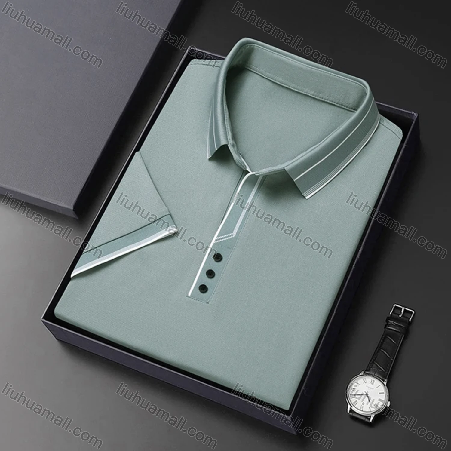 Wholesale Men's Casual Plain Striped Trim Short Sleeve Polo Shirt 9912# - Liuhuamall