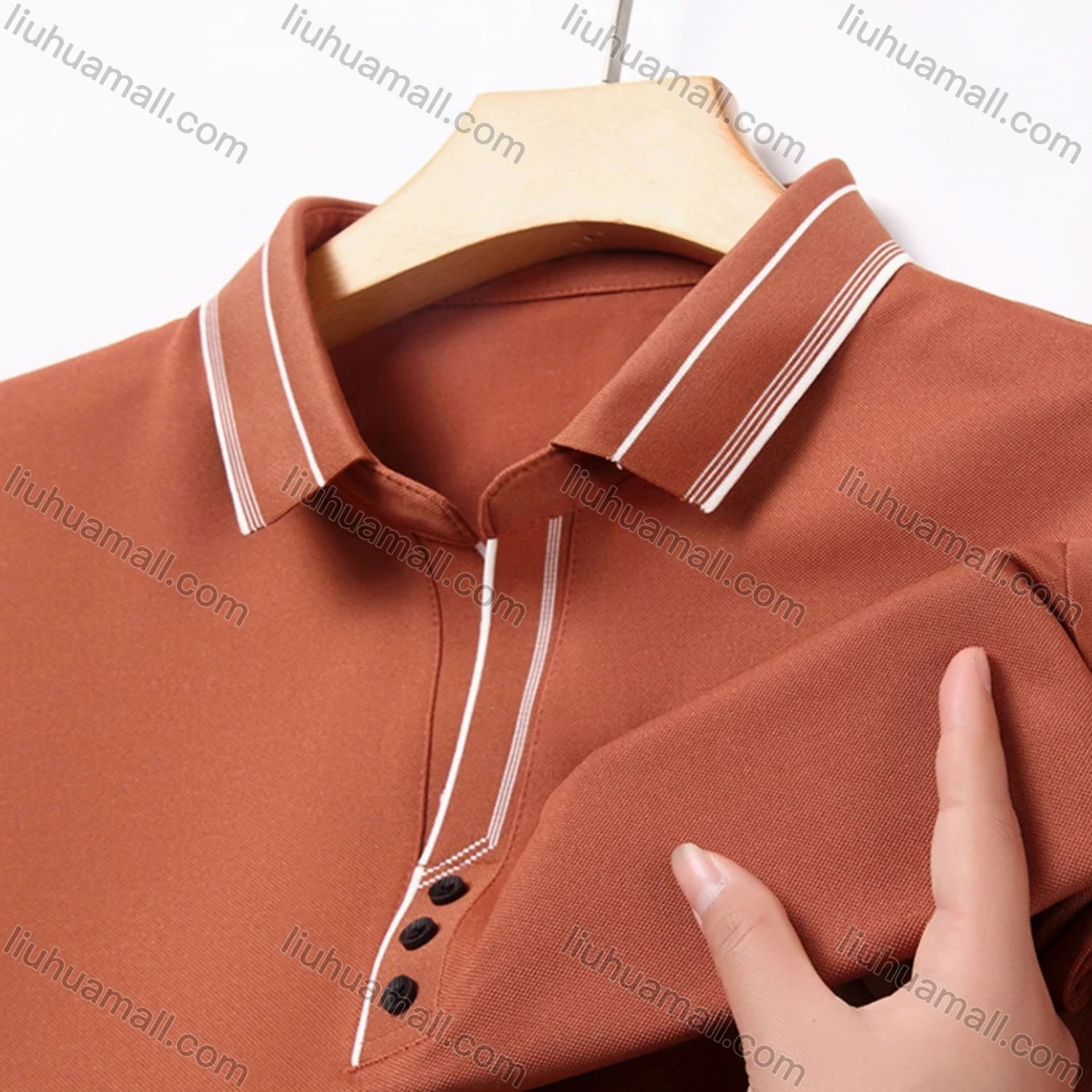 Wholesale Men's Casual Plain Striped Trim Short Sleeve Polo Shirt 9912# - Liuhuamall