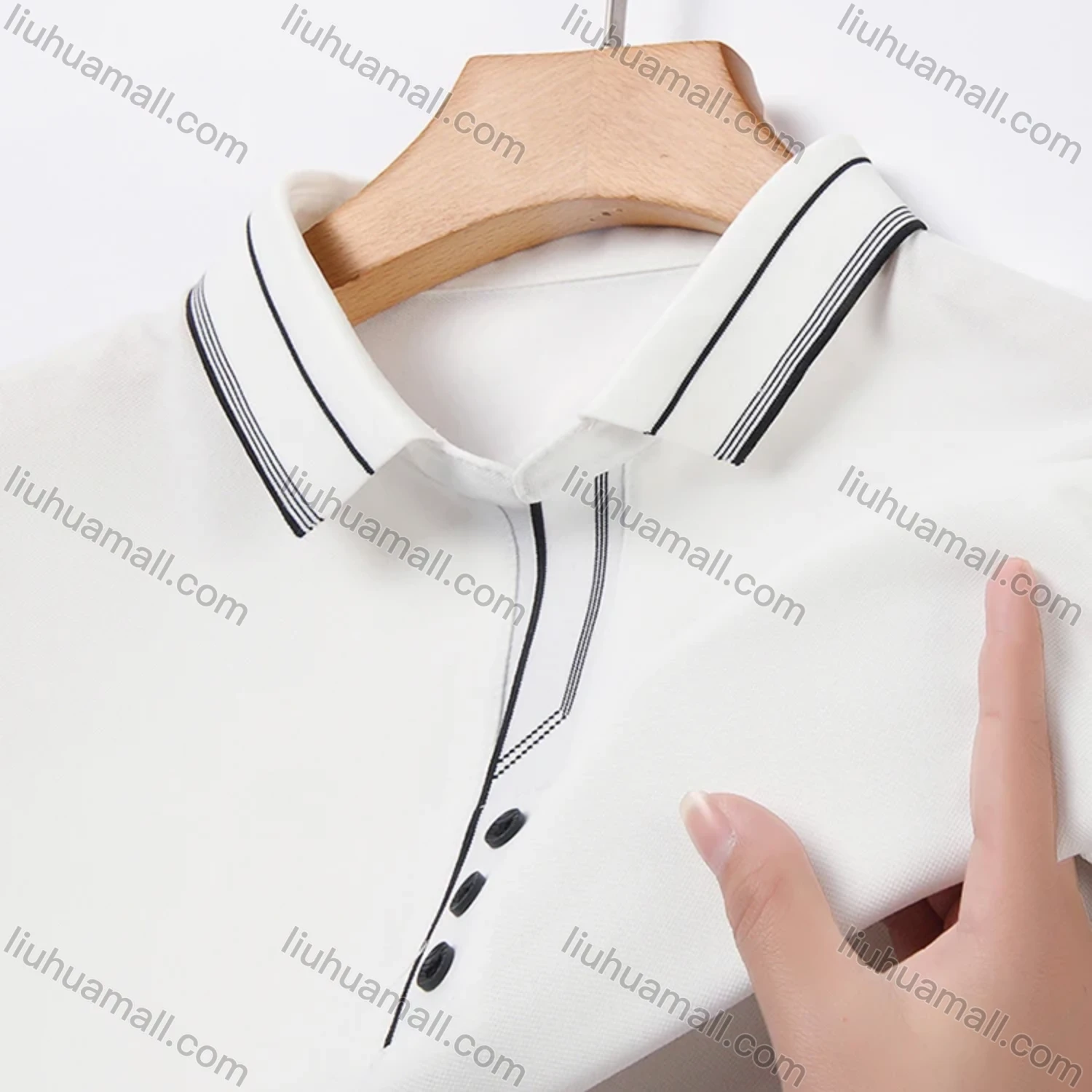 Wholesale Men's Casual Plain Striped Trim Short Sleeve Polo Shirt 9912# - Liuhuamall