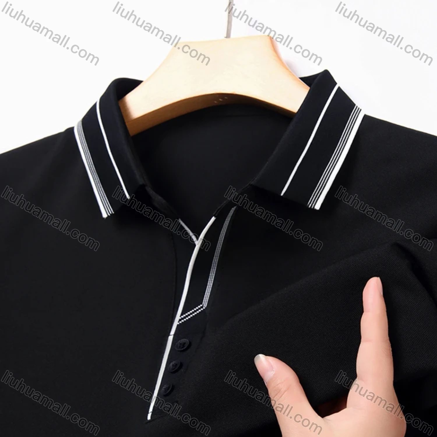 Wholesale Men's Casual Plain Striped Trim Short Sleeve Polo Shirt 9912# - Liuhuamall