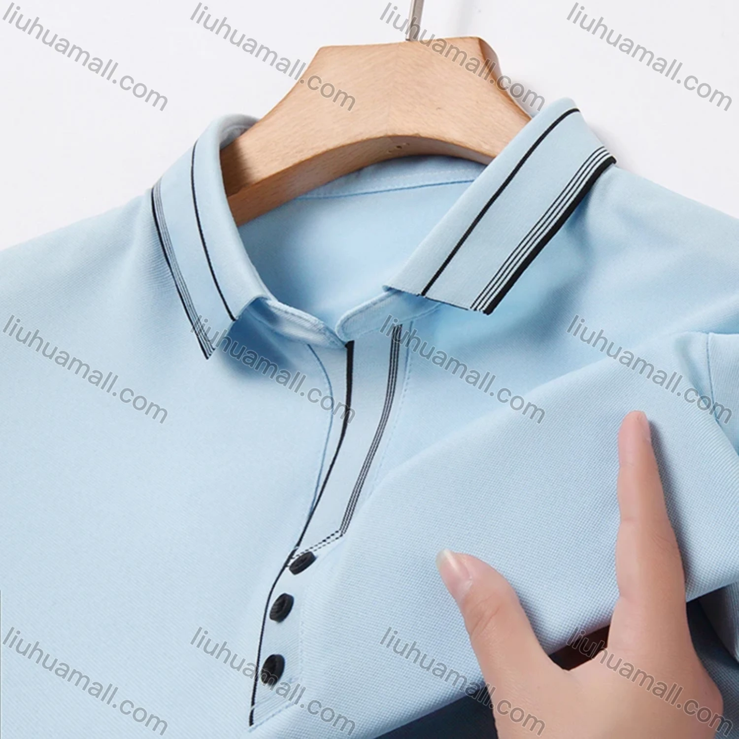 Wholesale Men's Casual Plain Striped Trim Short Sleeve Polo Shirt 9912# - Liuhuamall