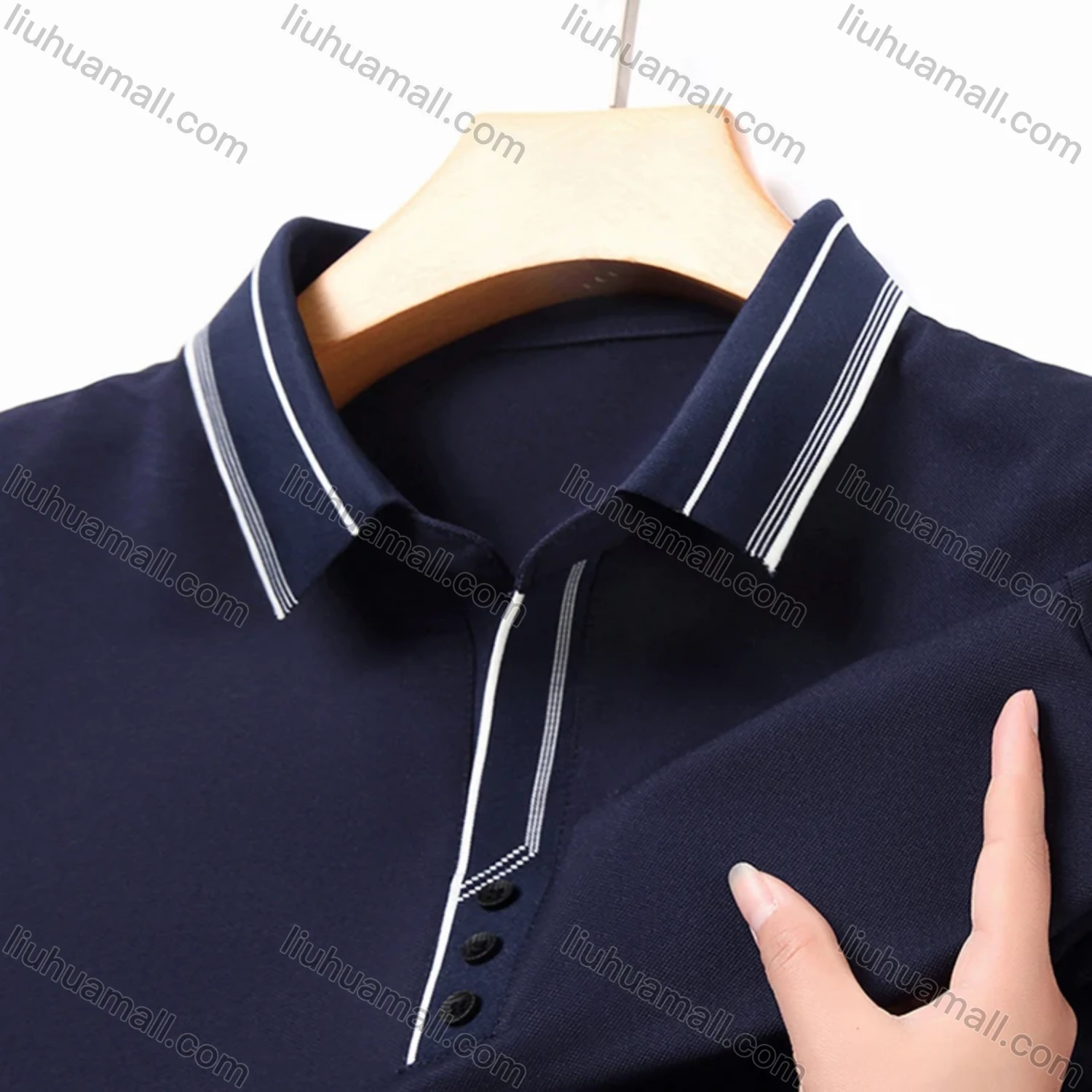 Wholesale Men's Casual Plain Striped Trim Short Sleeve Polo Shirt 9912# - Liuhuamall