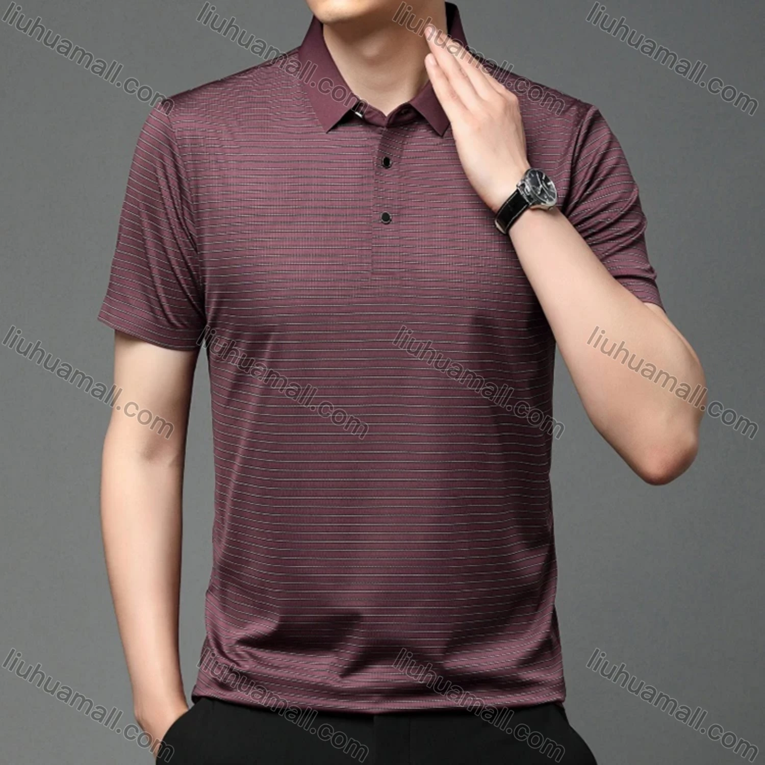 Wholesale Men's Casual Striped Short Sleeve Polo Shirt T1930# - Liuhuamall