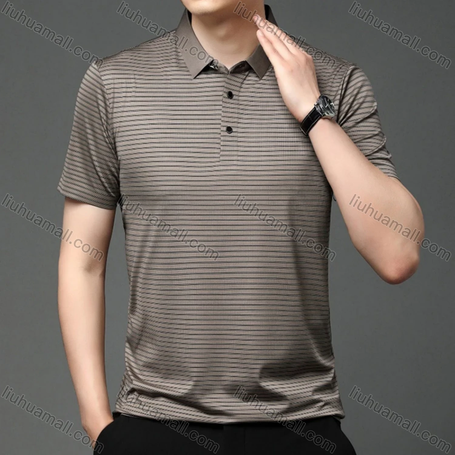 Wholesale Men's Casual Striped Short Sleeve Polo Shirt T1930# - Liuhuamall