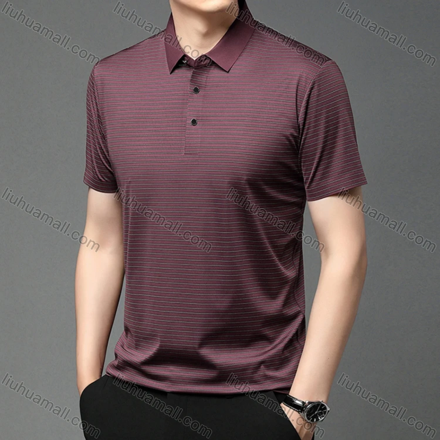 Wholesale Men's Casual Striped Short Sleeve Polo Shirt T1930# - Liuhuamall