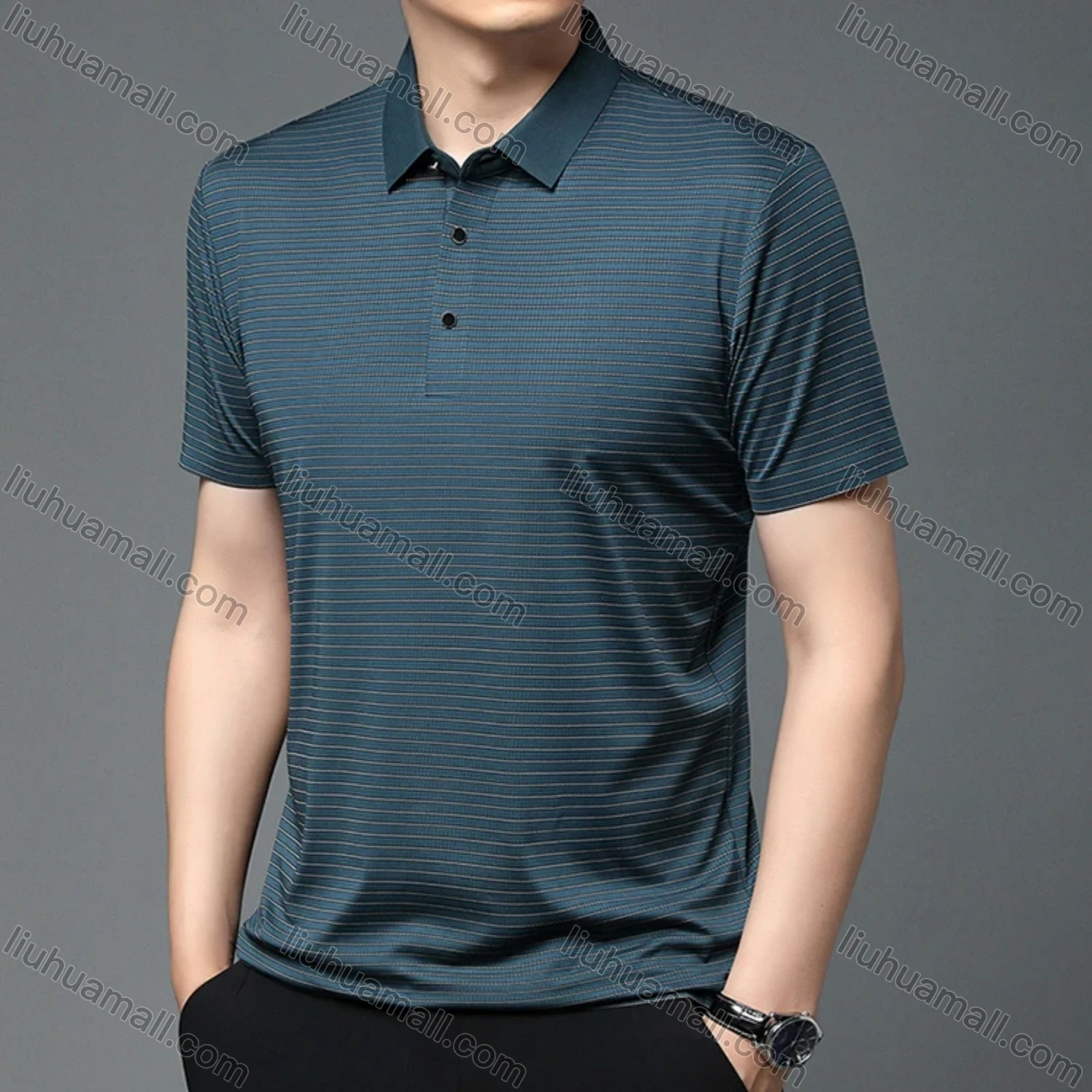 Wholesale Men's Casual Striped Short Sleeve Polo Shirt T1930# - Liuhuamall