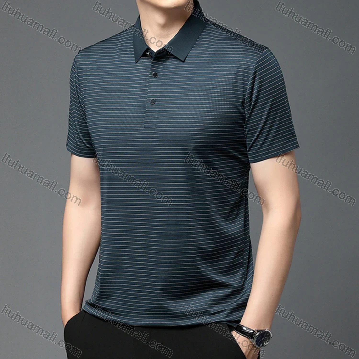 Wholesale Men's Casual Striped Short Sleeve Polo Shirt T1930# - Liuhuamall