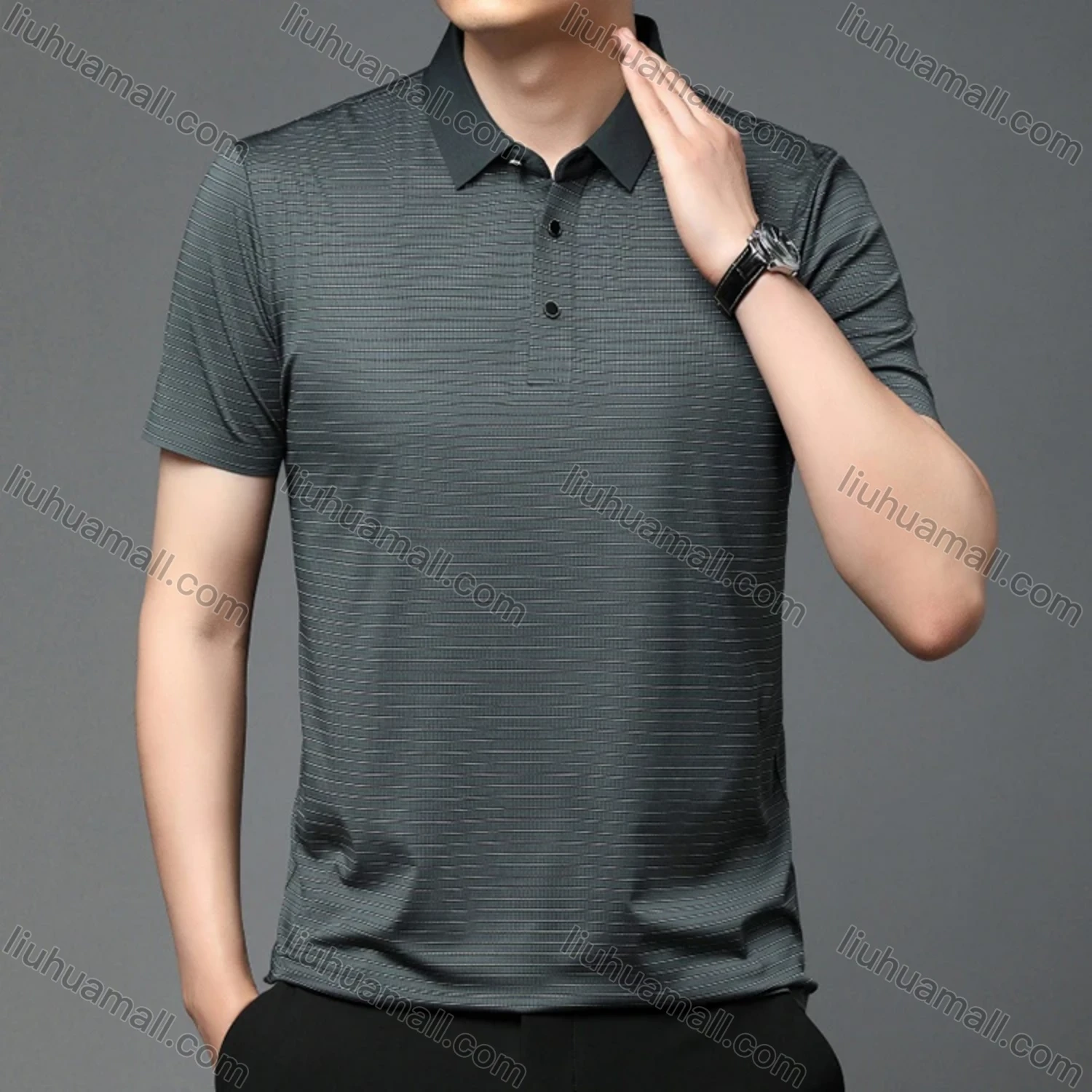 Wholesale Men's Casual Striped Short Sleeve Polo Shirt T1930# - Liuhuamall