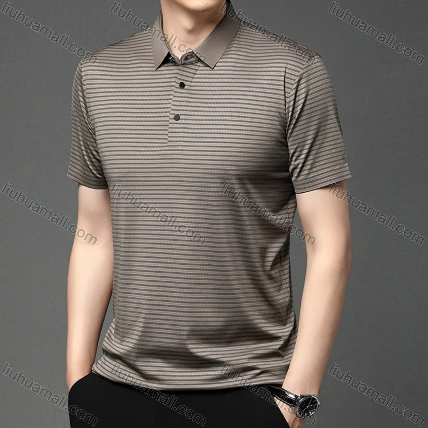 Wholesale Men's Casual Striped Short Sleeve Polo Shirt T1930# - Liuhuamall