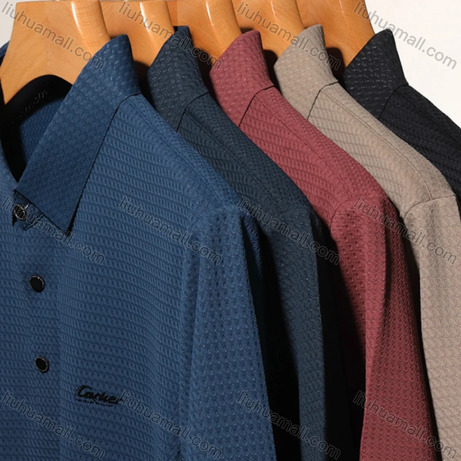 Wholesale Men's Business Plain Texture Label Short Sleeve Breathable Polo Shirt T1230# - Liuhuamall