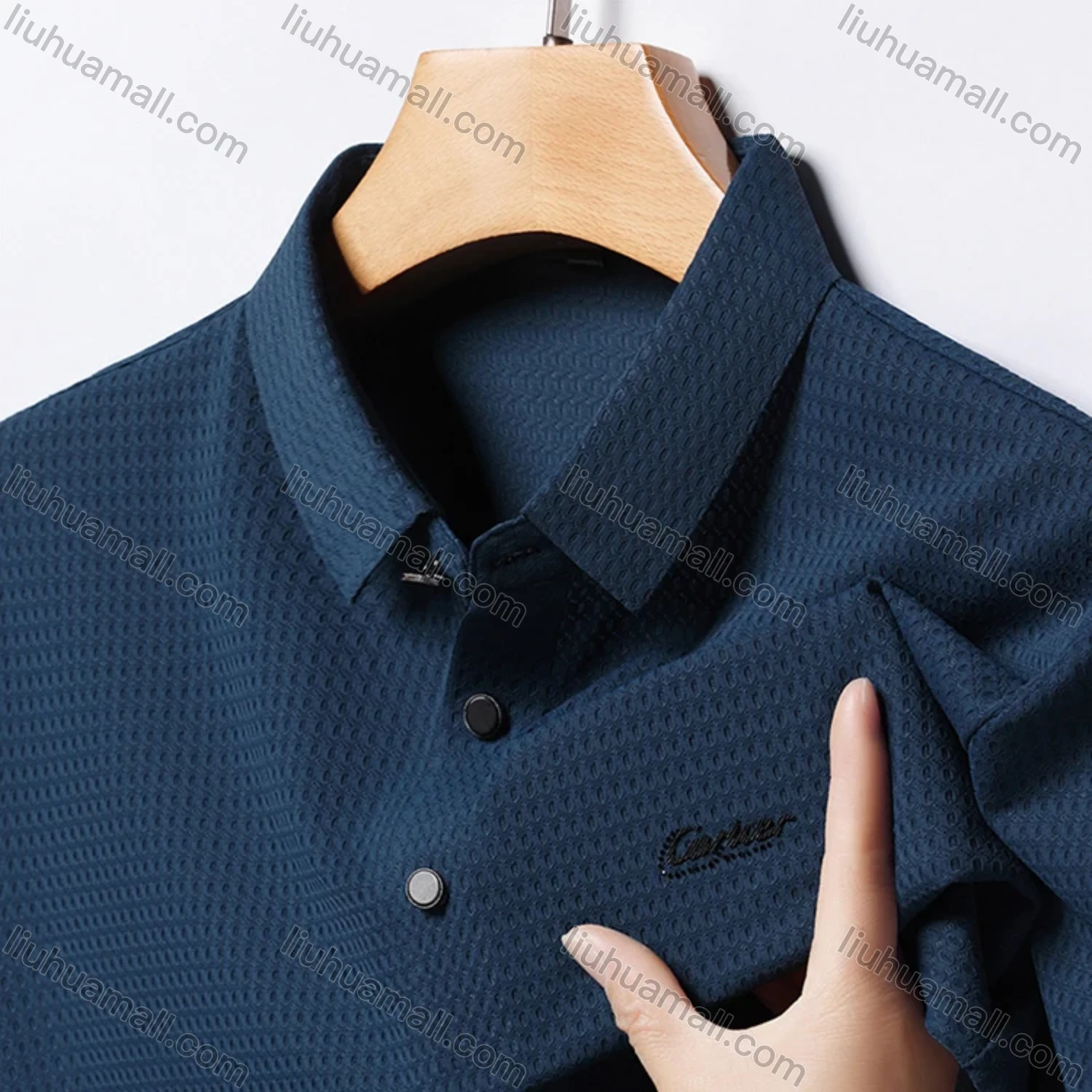 Wholesale Men's Business Plain Texture Label Short Sleeve Breathable Polo Shirt T1230# - Liuhuamall