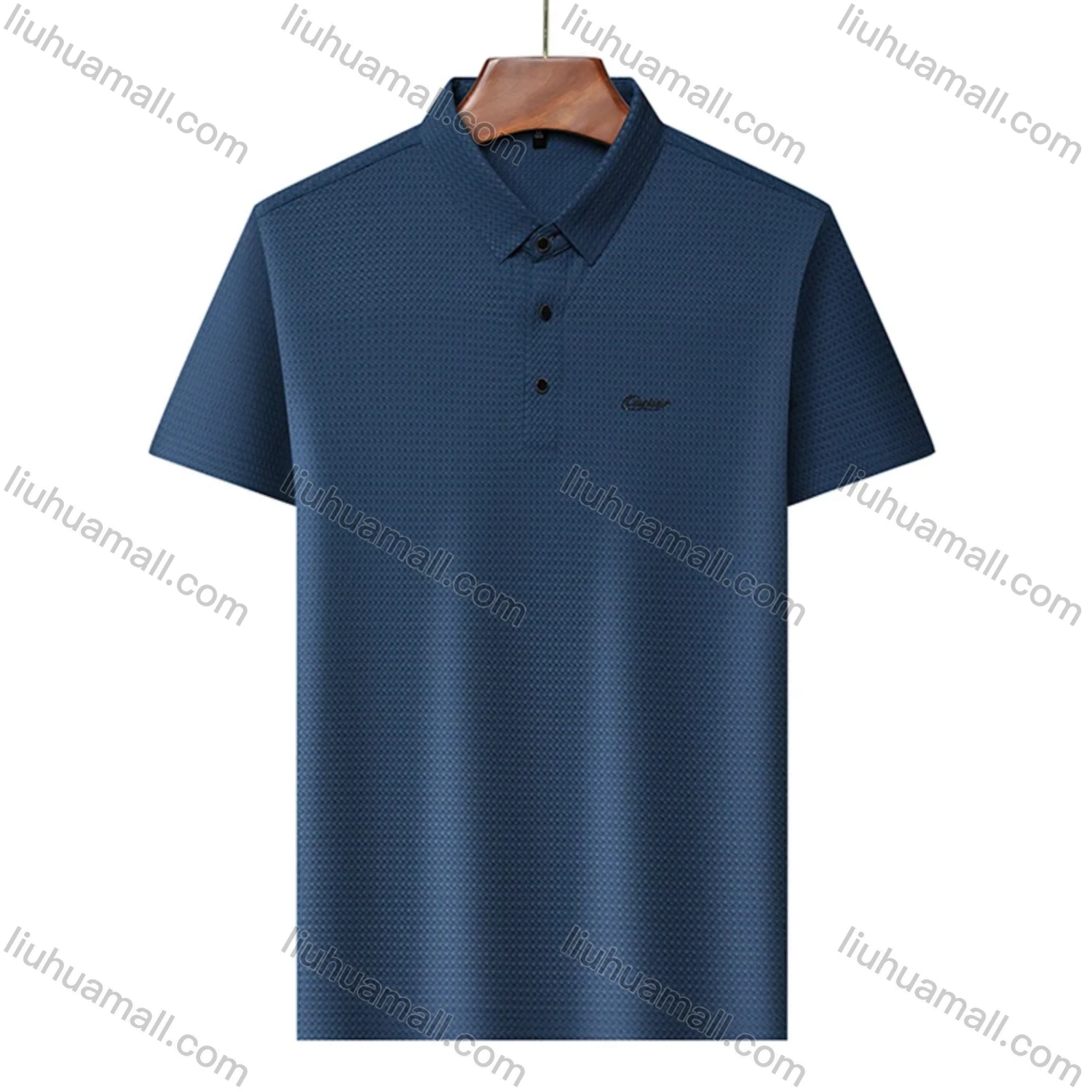 Wholesale Men's Business Plain Texture Label Short Sleeve Breathable Polo Shirt T1230# - Liuhuamall