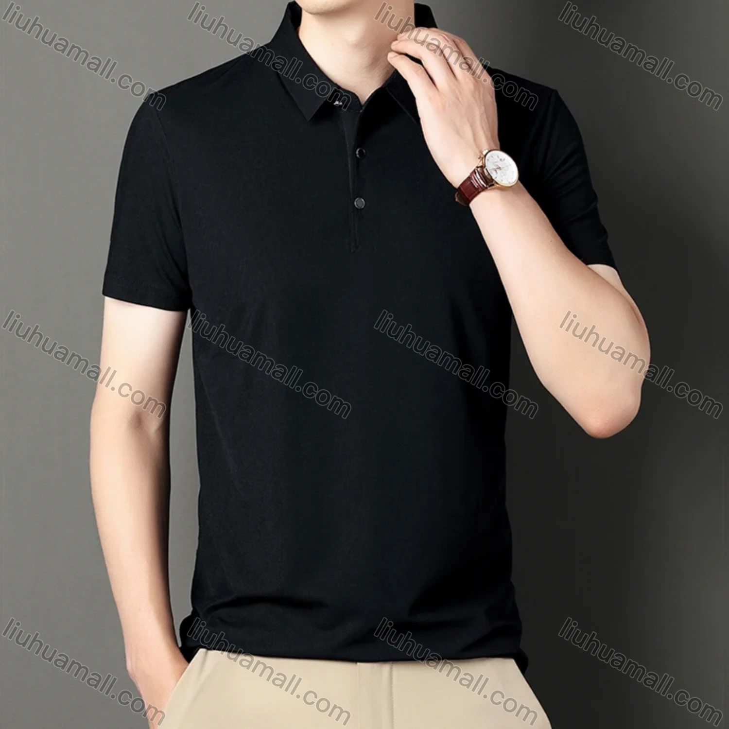 Wholesale Men's Casual Plain Short Sleeve Ice Silk Polo Shirt 81281# - Liuhuamall